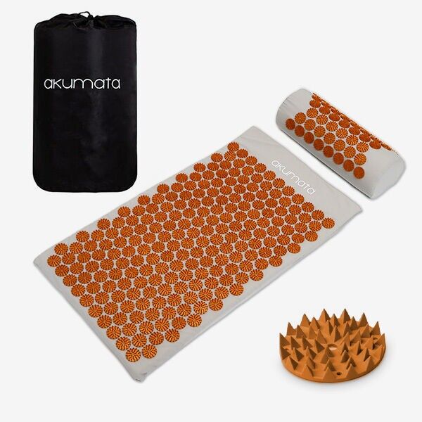 Akumata – Akupressurmatte mit Kissen – Grau und Gold