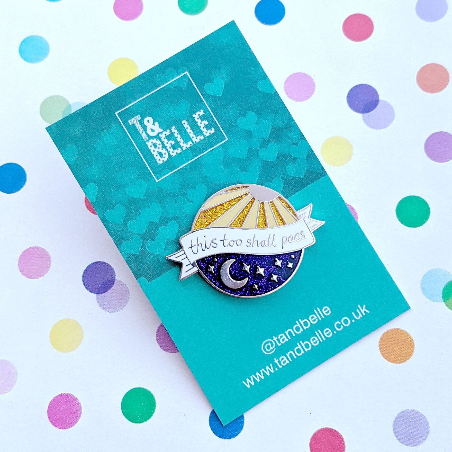 Broche en émail Soleil et Lune « Ceci aussi passera »