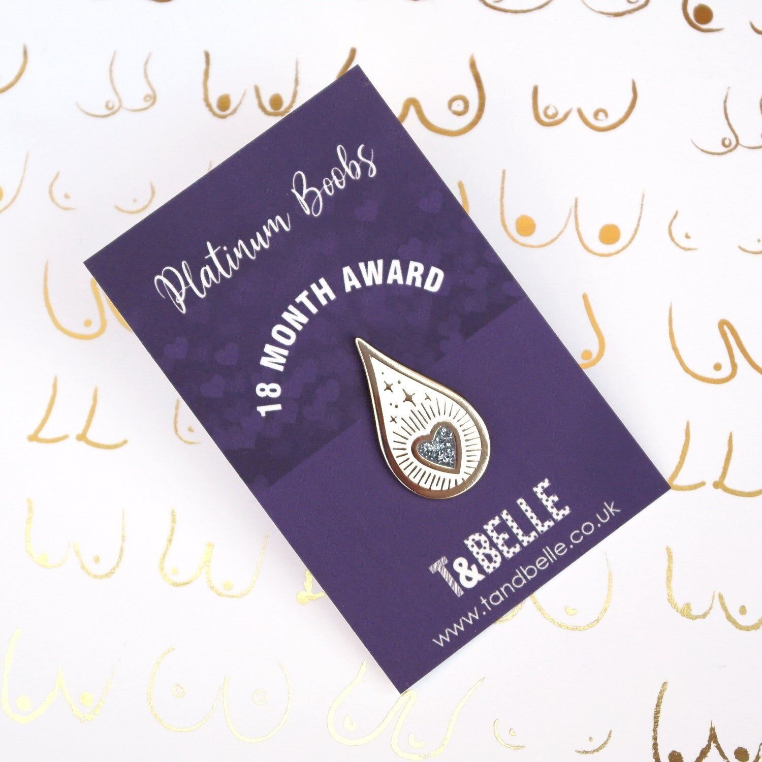 Épingle en émail « Drops of Magic Platinum » pour récompenser l'allaitement maternel et l'expression du lait pendant 18 mois