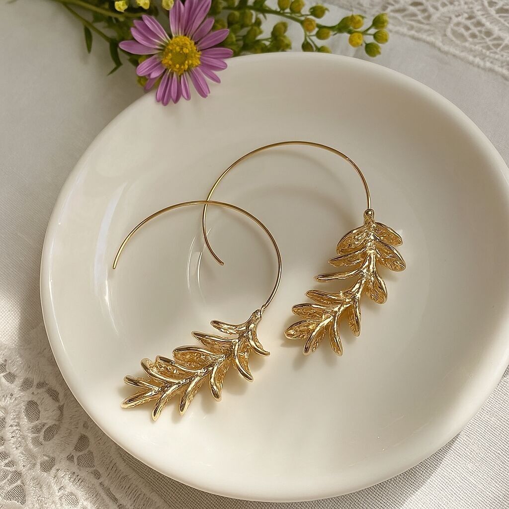 orecchini a foglia placcati oro 14k