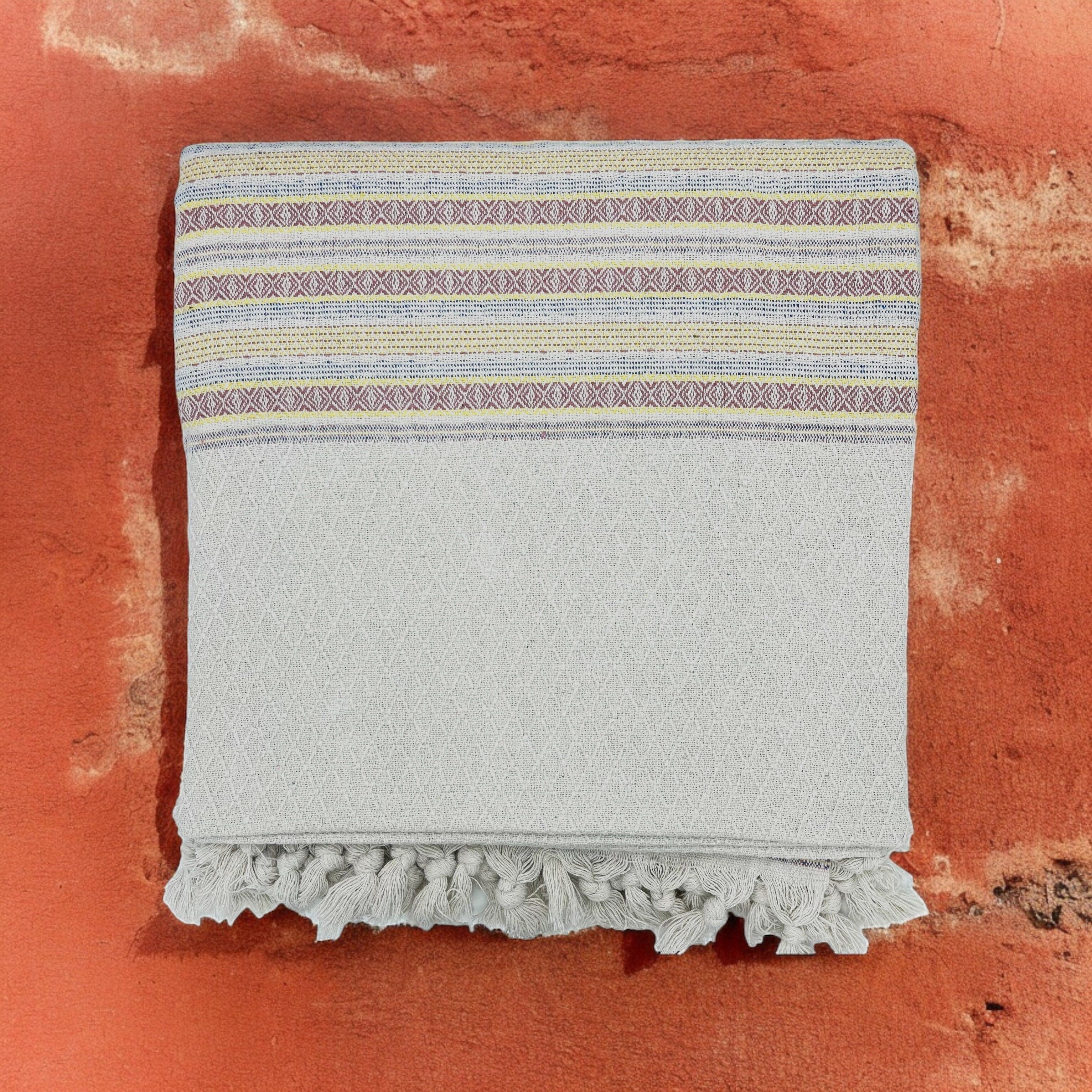 Bedspread with cushion cover | Bed throw | Sofa throw | 150 x 200 cm | 100% cotton | Natural with colorful patterns