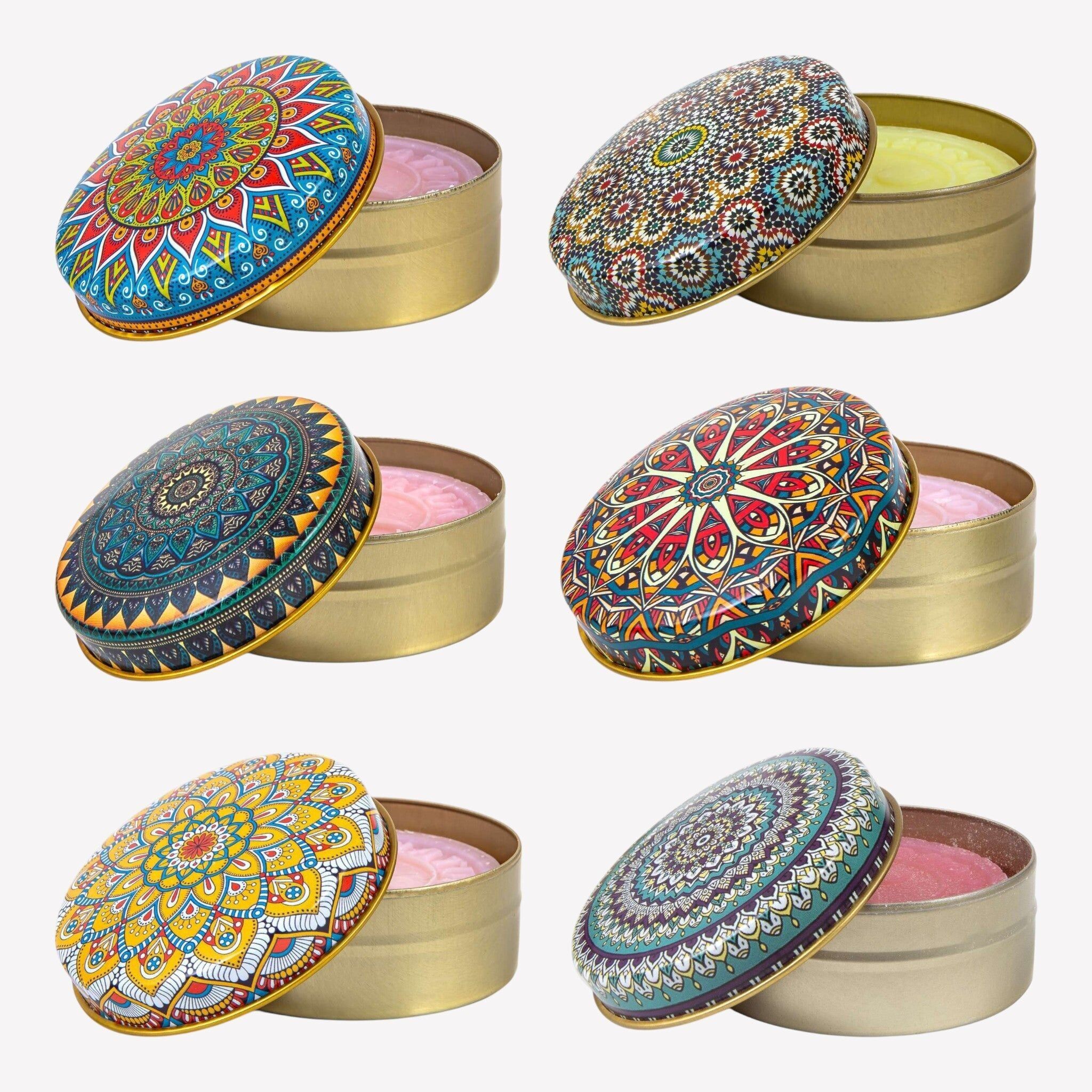 Savon naturel à l'huile d'olive dans une boîte décorative - lot de 6 - Mandala - mélange de parfums