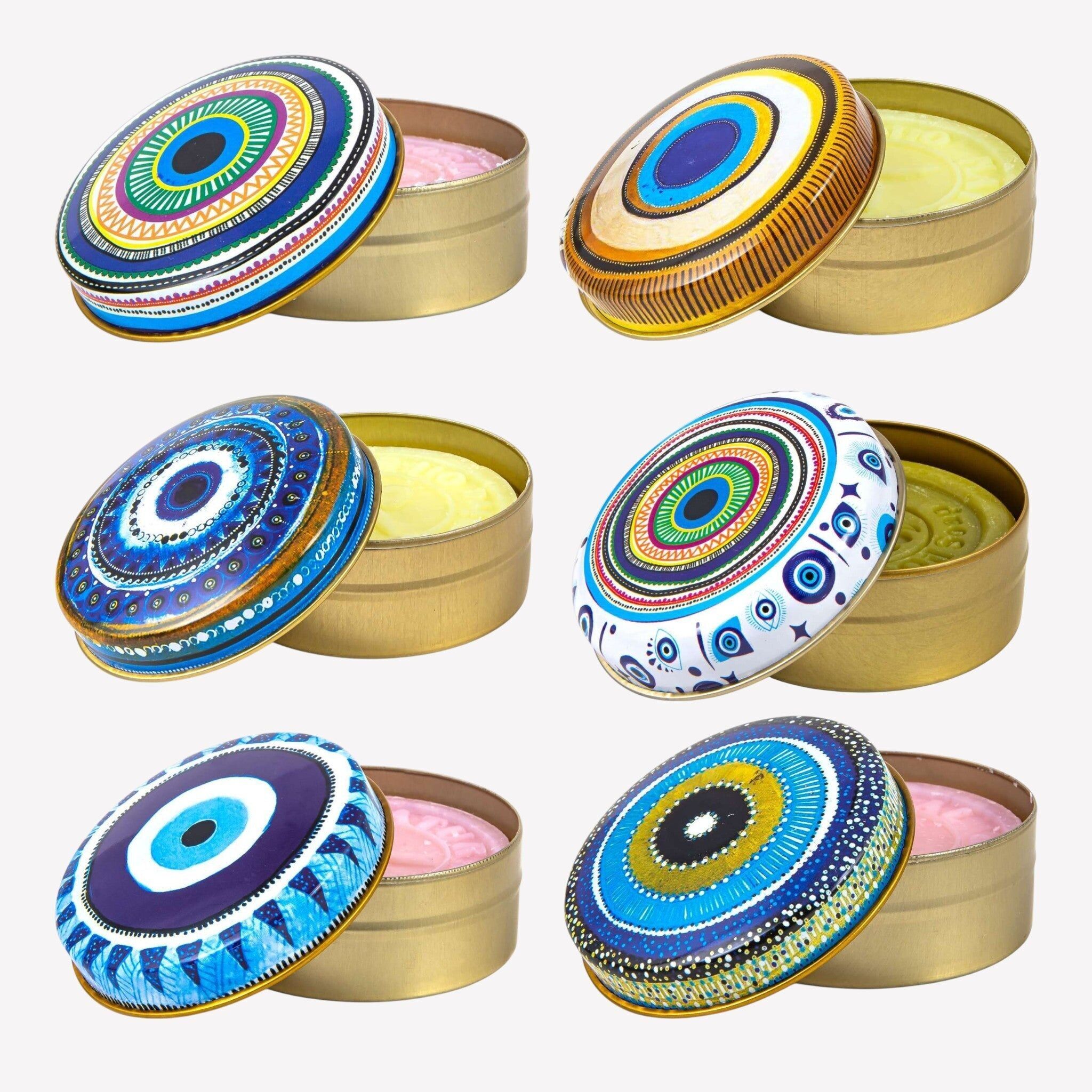 Savon naturel à l'huile d'olive dans une boîte décorative - lot de 6 - Evil Eye - mélange de parfums