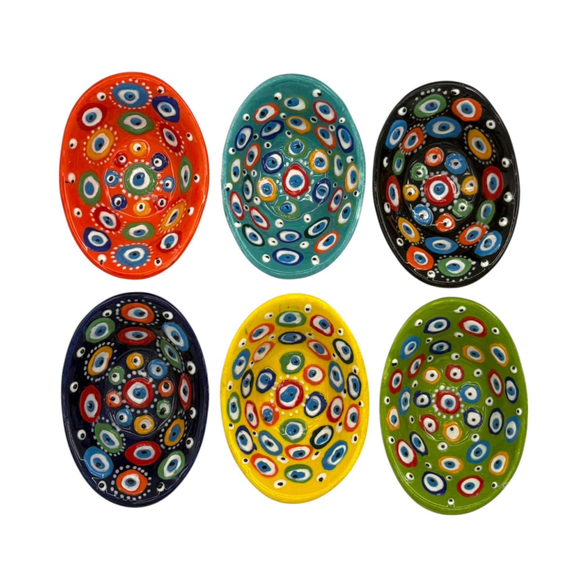 Bol en céramique - Ensemble surprise de 6 - Ovale Evil Eye - Couleurs mélangées