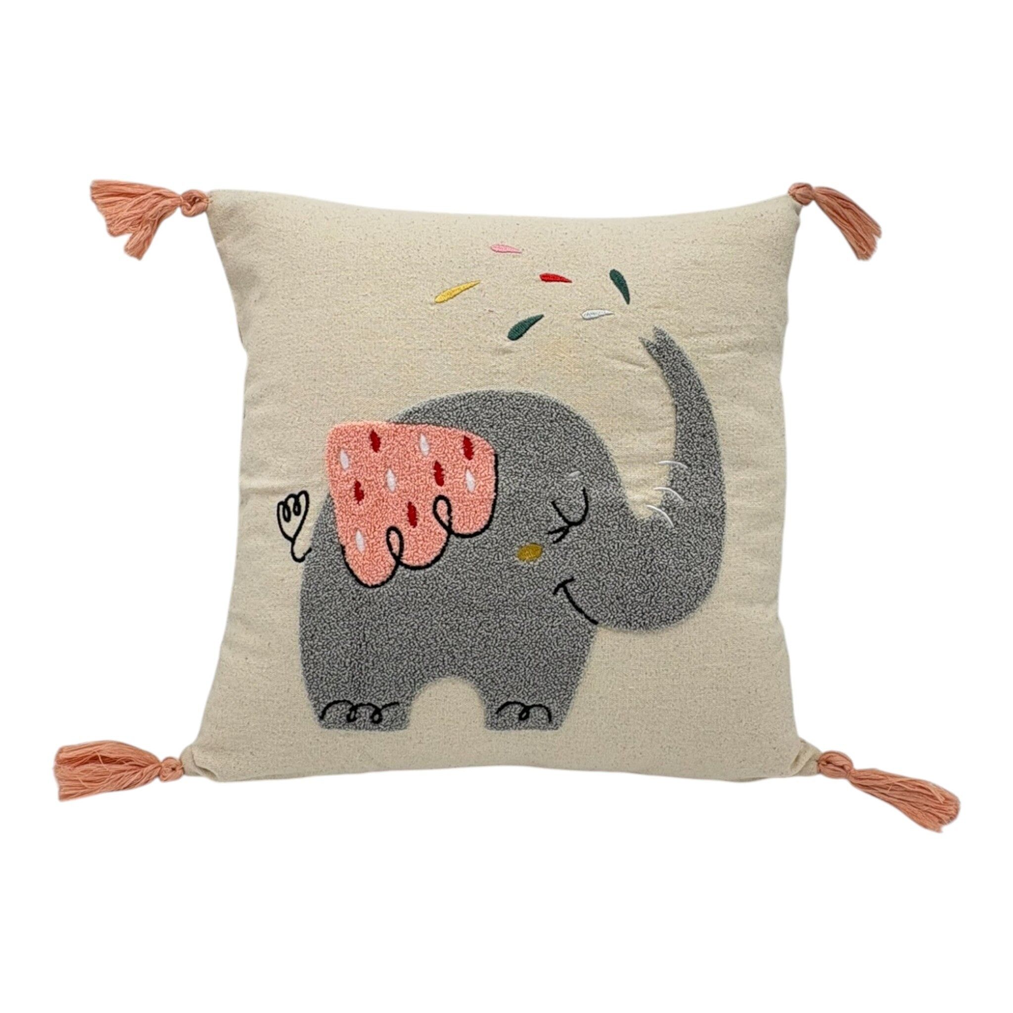 Coussin décoratif avec broderie poinçonnée - Enfant - Éléphant Rose - 43 x 43 cm