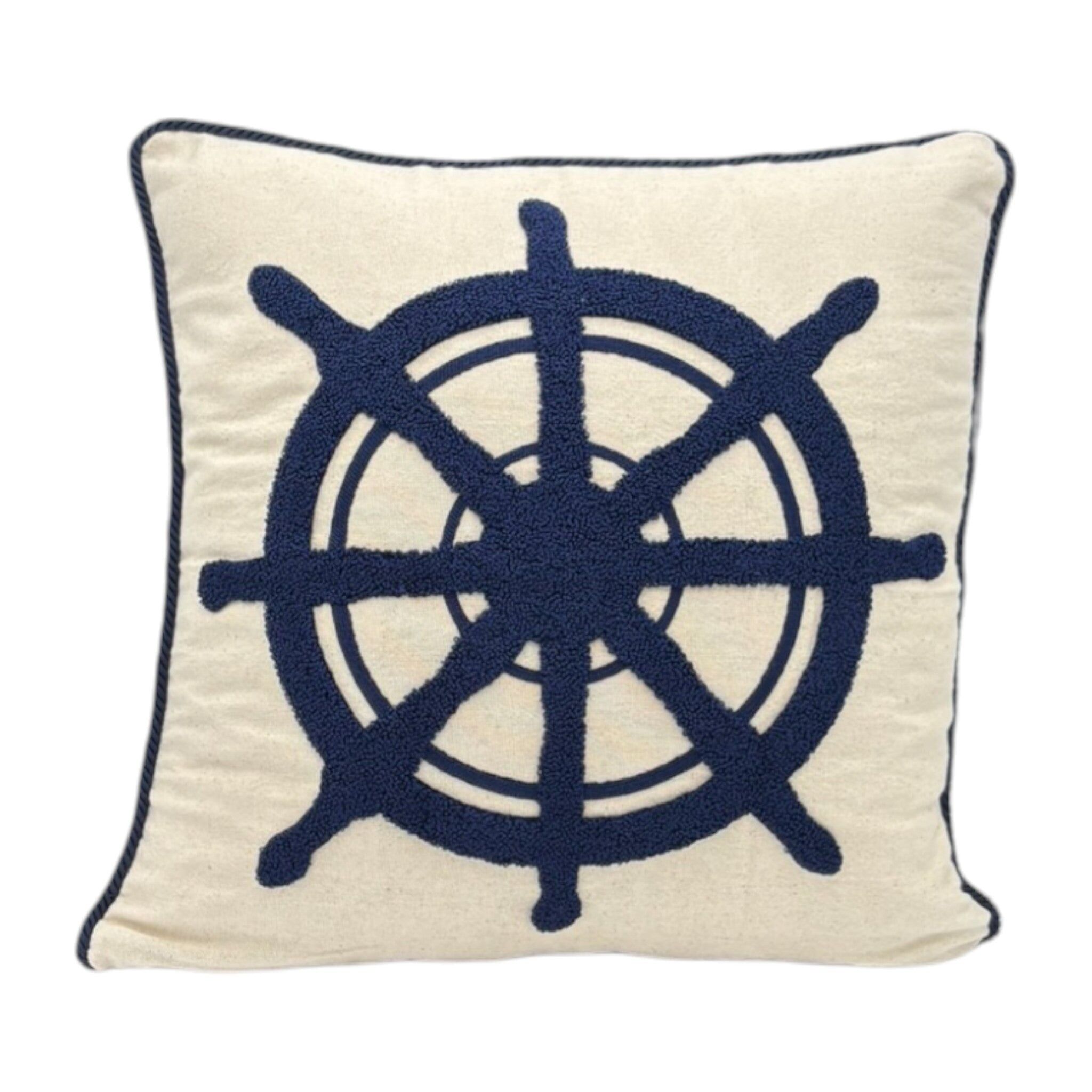 Coussin décoratif avec broderie poinçonnée - Marine - Volant - 43 x 43 cm