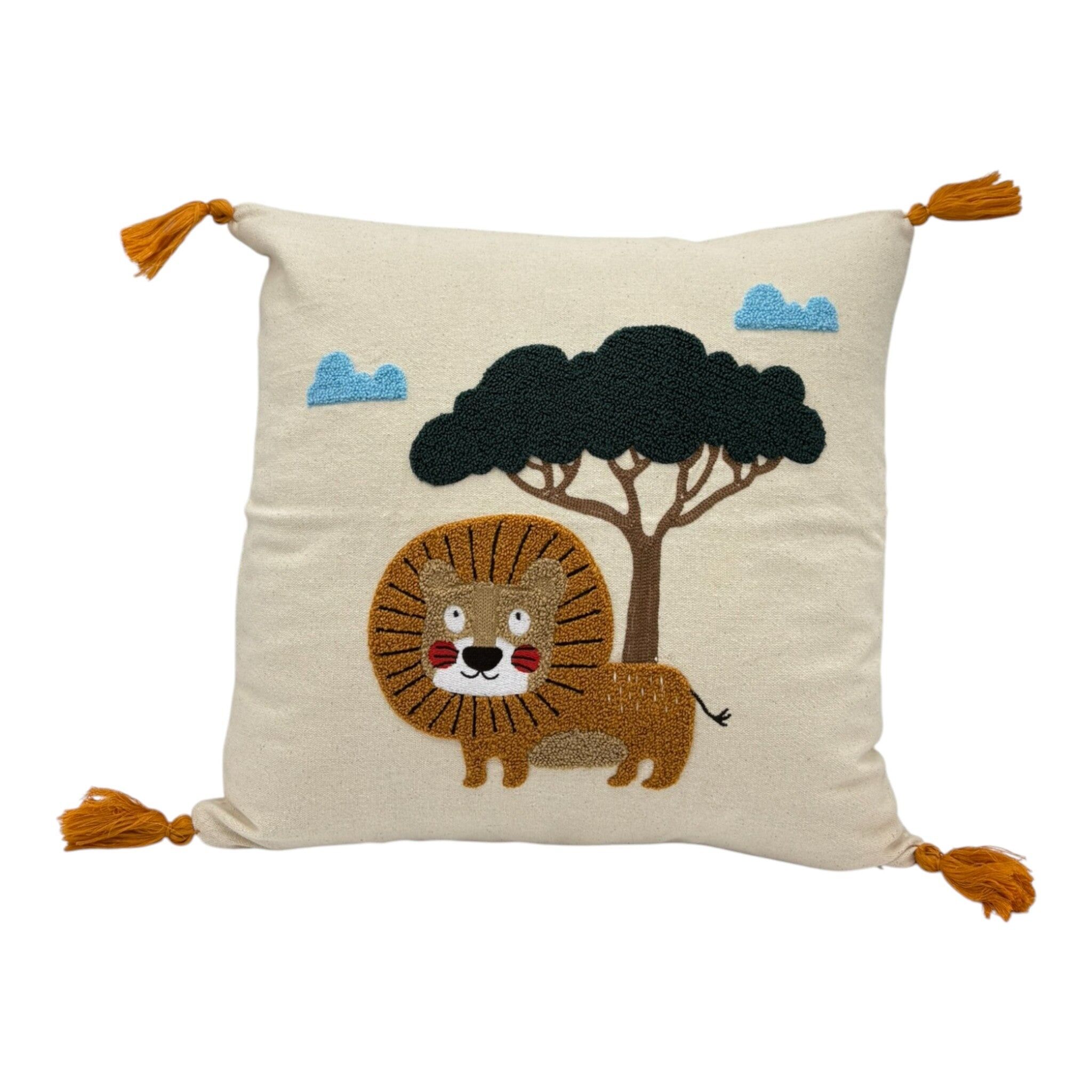 Coussin décoratif avec broderie poinçonnée - Enfant - Lion - 43 x 43 cm