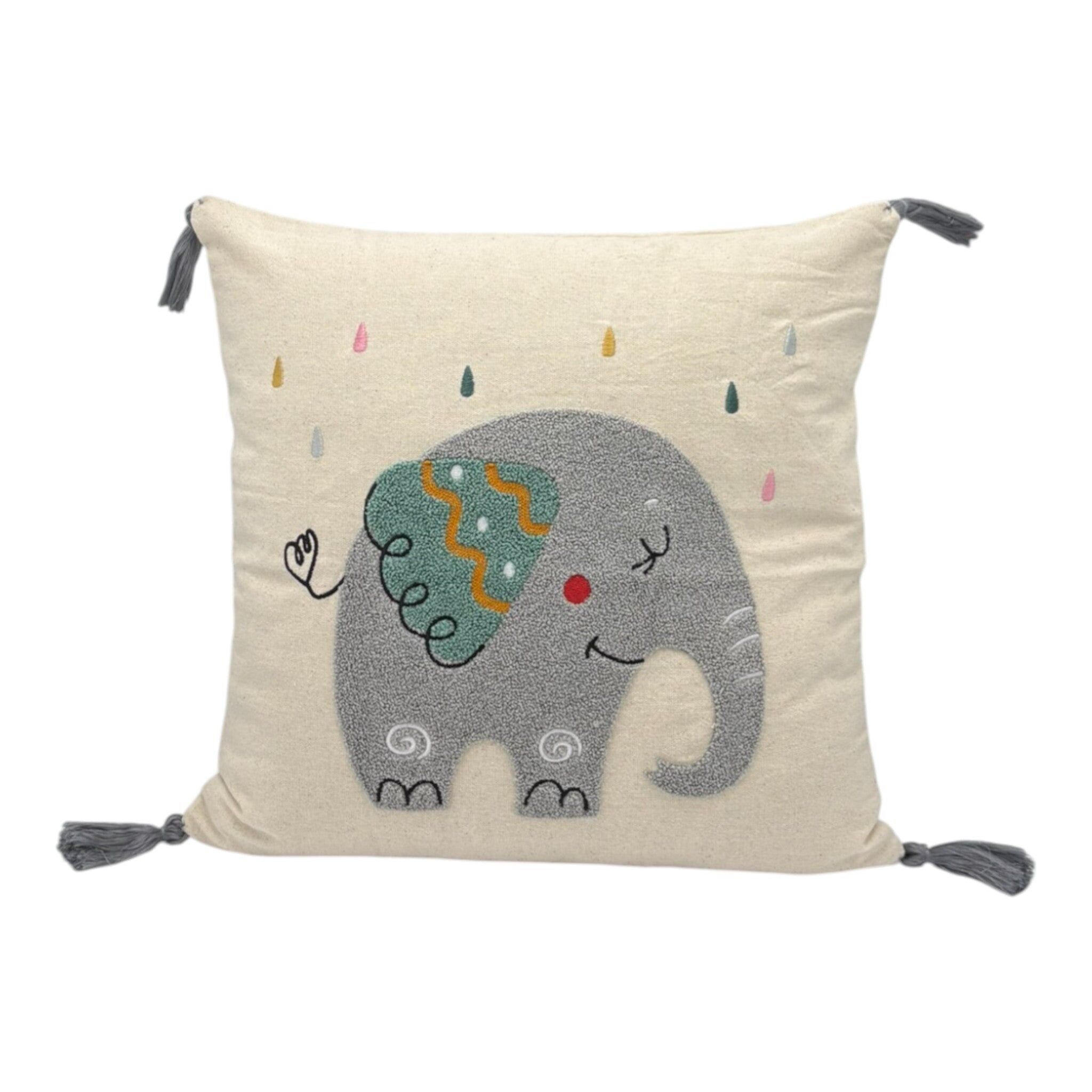Coussin décoratif avec broderie poinçonnée - Enfant - Éléphant Bleu - 43 x 43 cm