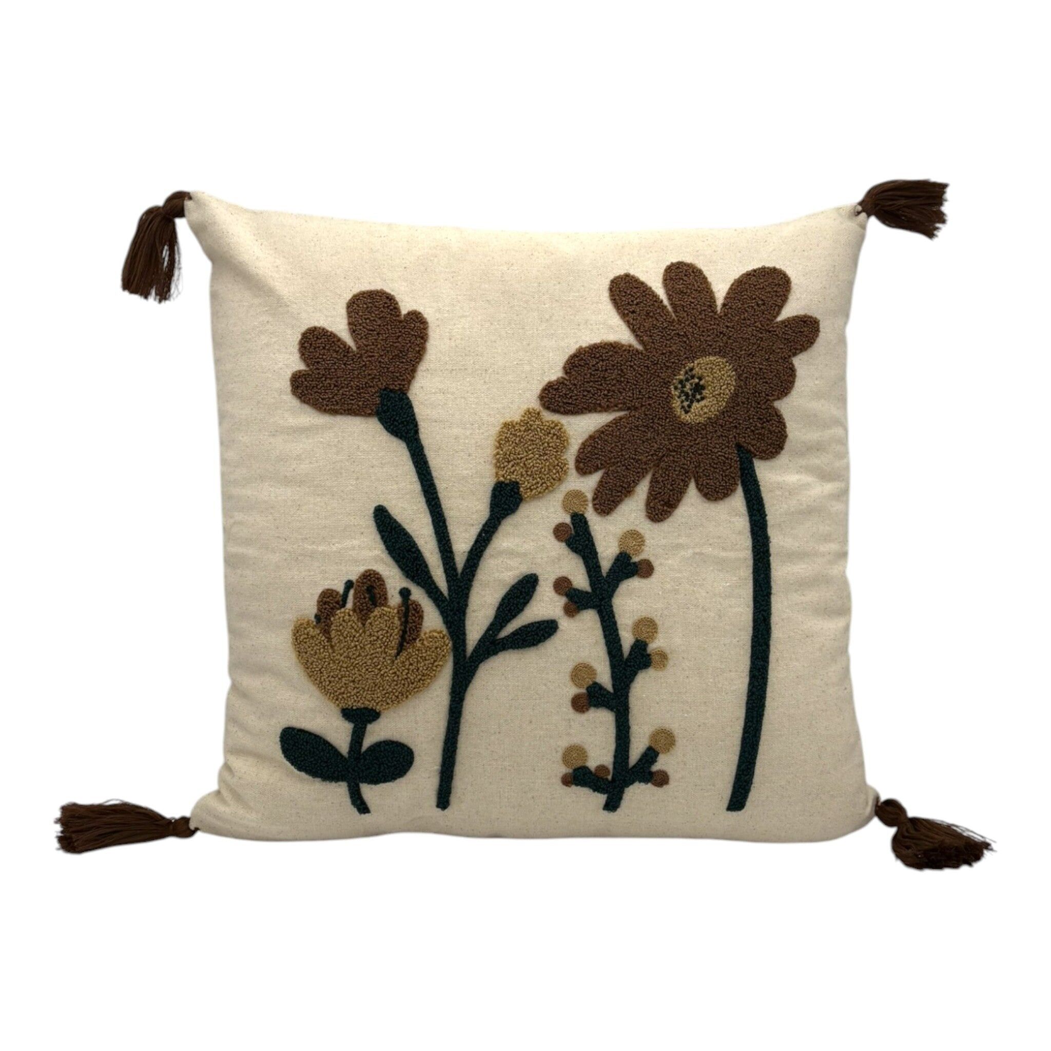 Coussin décoratif avec broderie poinçonnée - fleur - marguerite - 43 x 43 cm