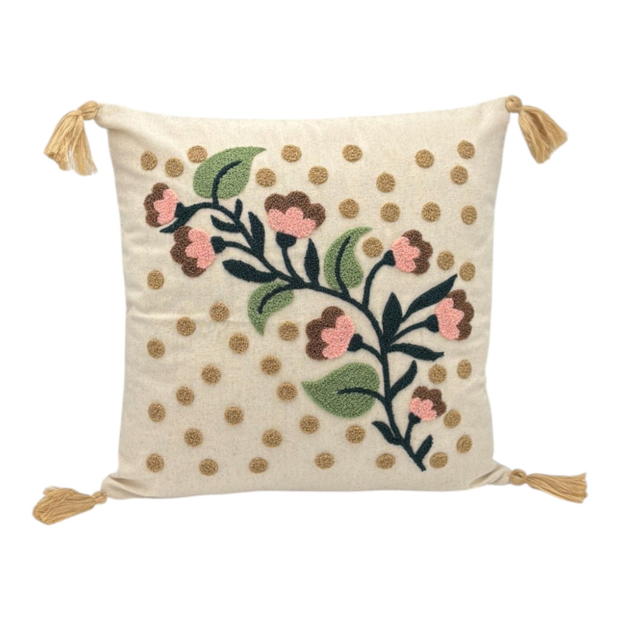 Coussin décoratif avec broderie poinçonnée - fleur - œillet - 43 x 43 cm