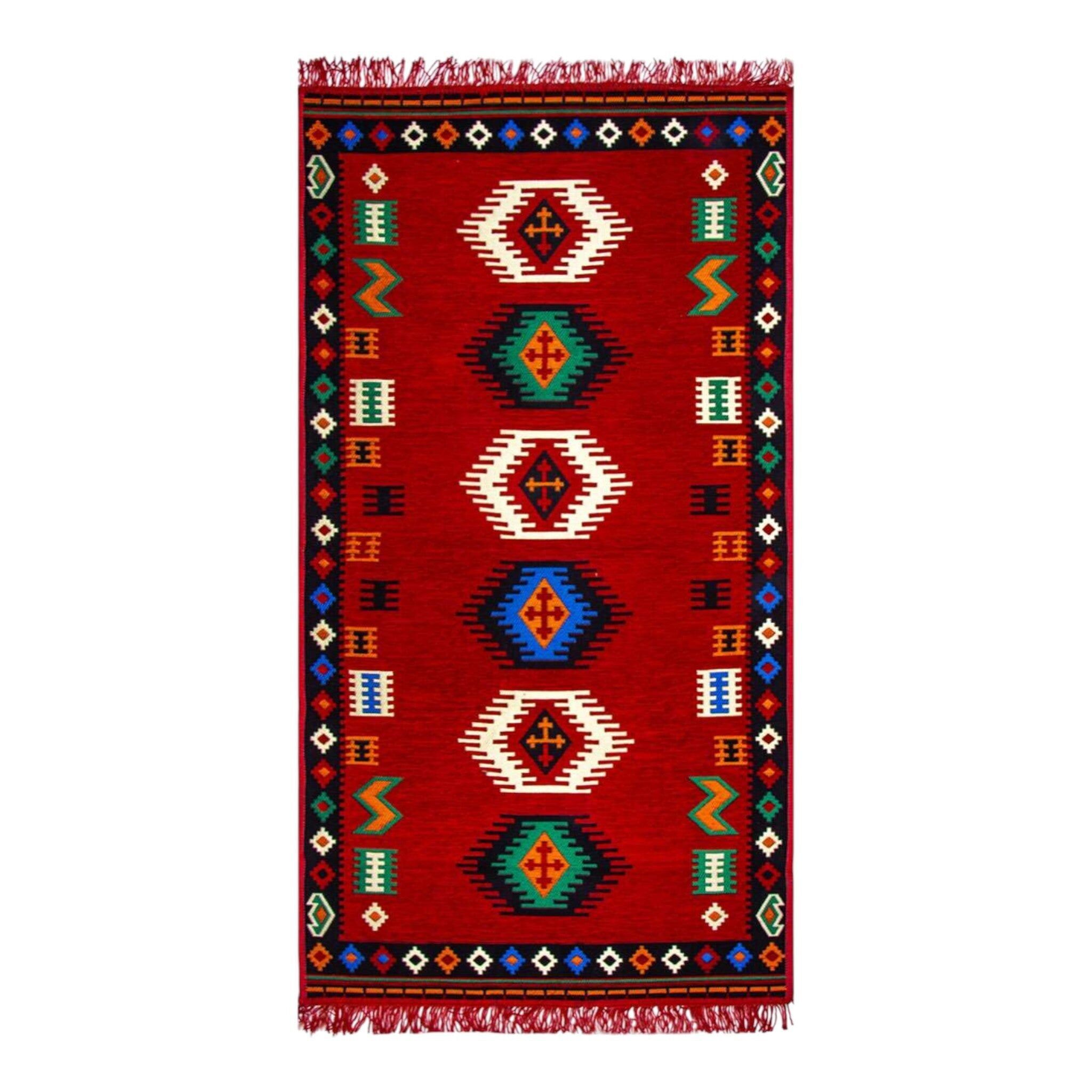 Alfombra con motivos Kilim - Roja - 150x80x1cm