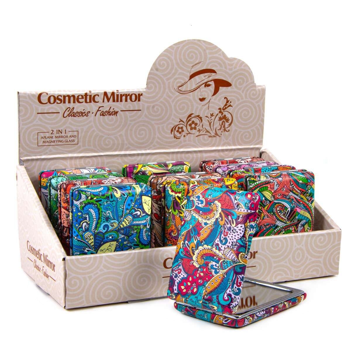 Espejo cosmético cuadrado estilo bohemio (juego de 2) - 12 unidades - 7,5 x 7,5 x 1 cm