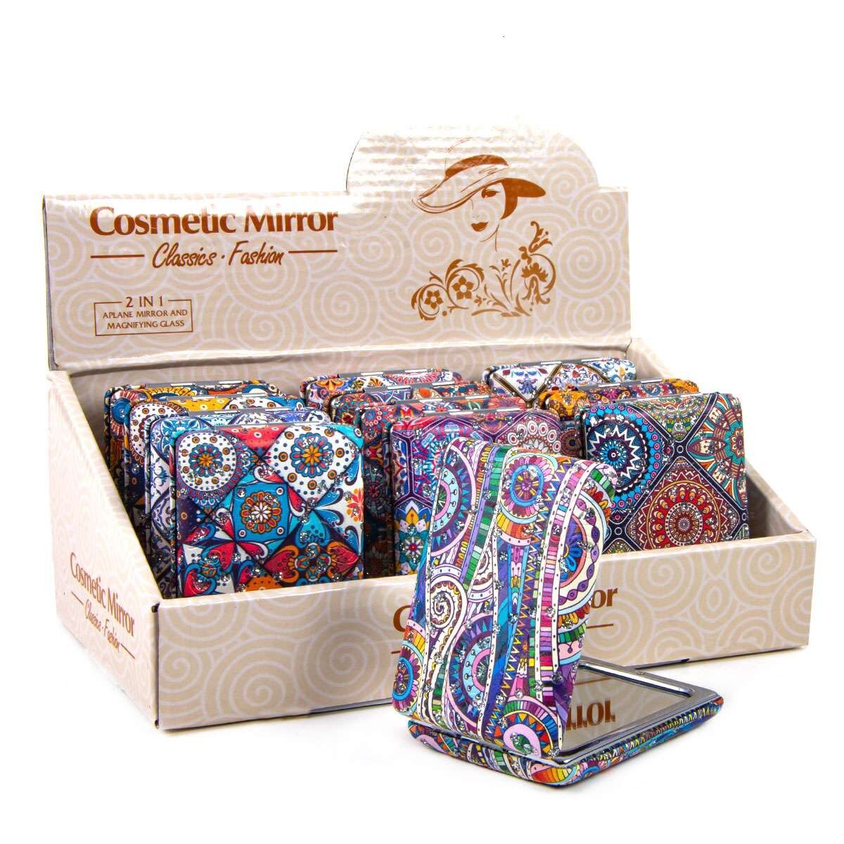 Espejo cosmético cuadrado estilo bohemio (1 unidad) - Juego de 12 - 7,5 x 7,5 x 1 cm