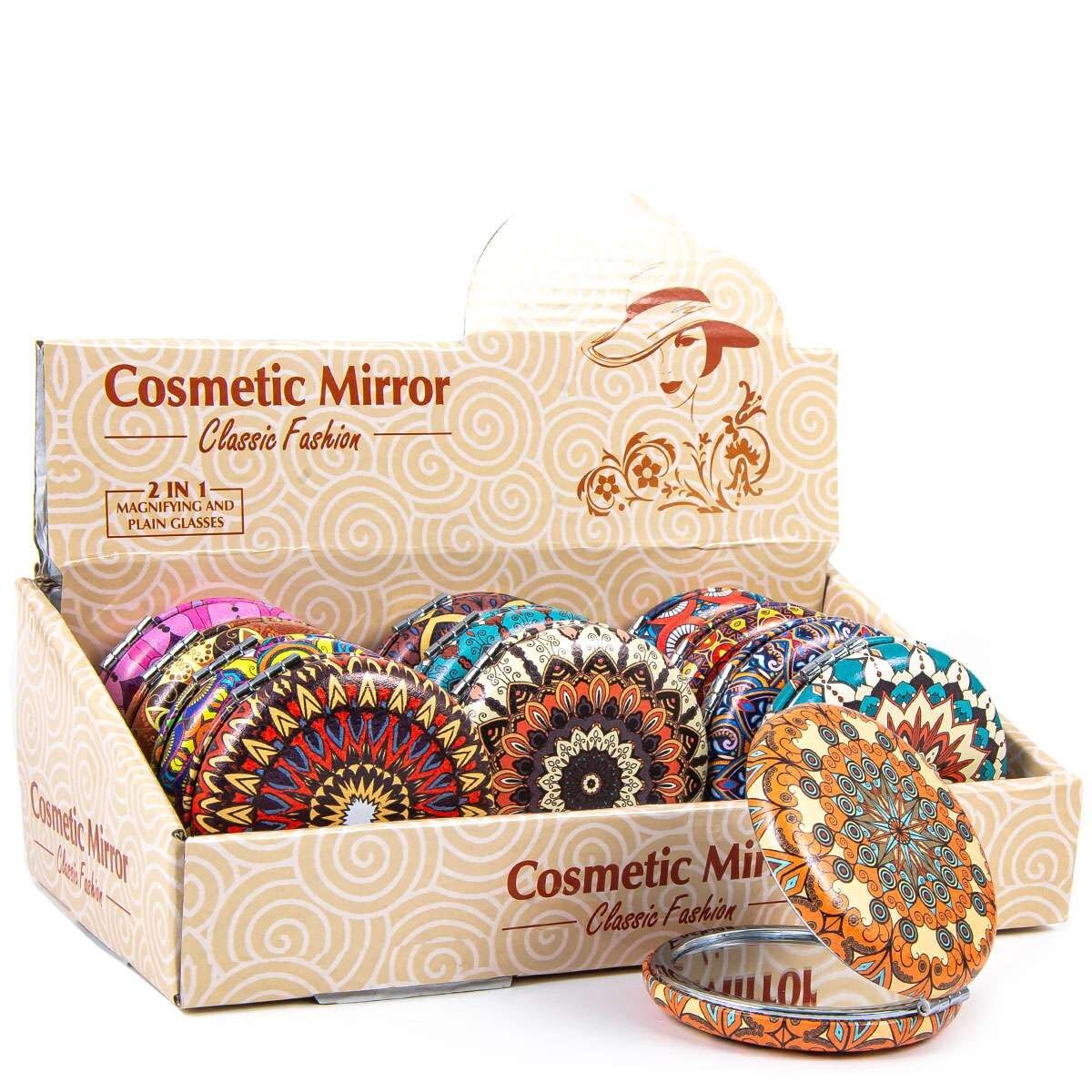 Espejo cosmético redondo estilo boho (2 unidades) - 7,5 x 7,5 x 1 cm