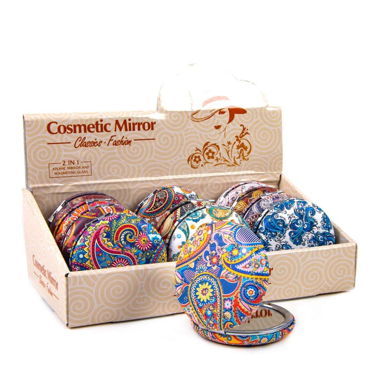 Espejo cosmético redondo estilo boho 1 - set de 12 - 7,5 x 7,5 x 1 cm