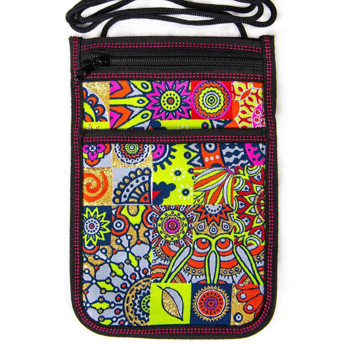 Bolso de hombro con estampado boho - Neón - 23,5x15cm