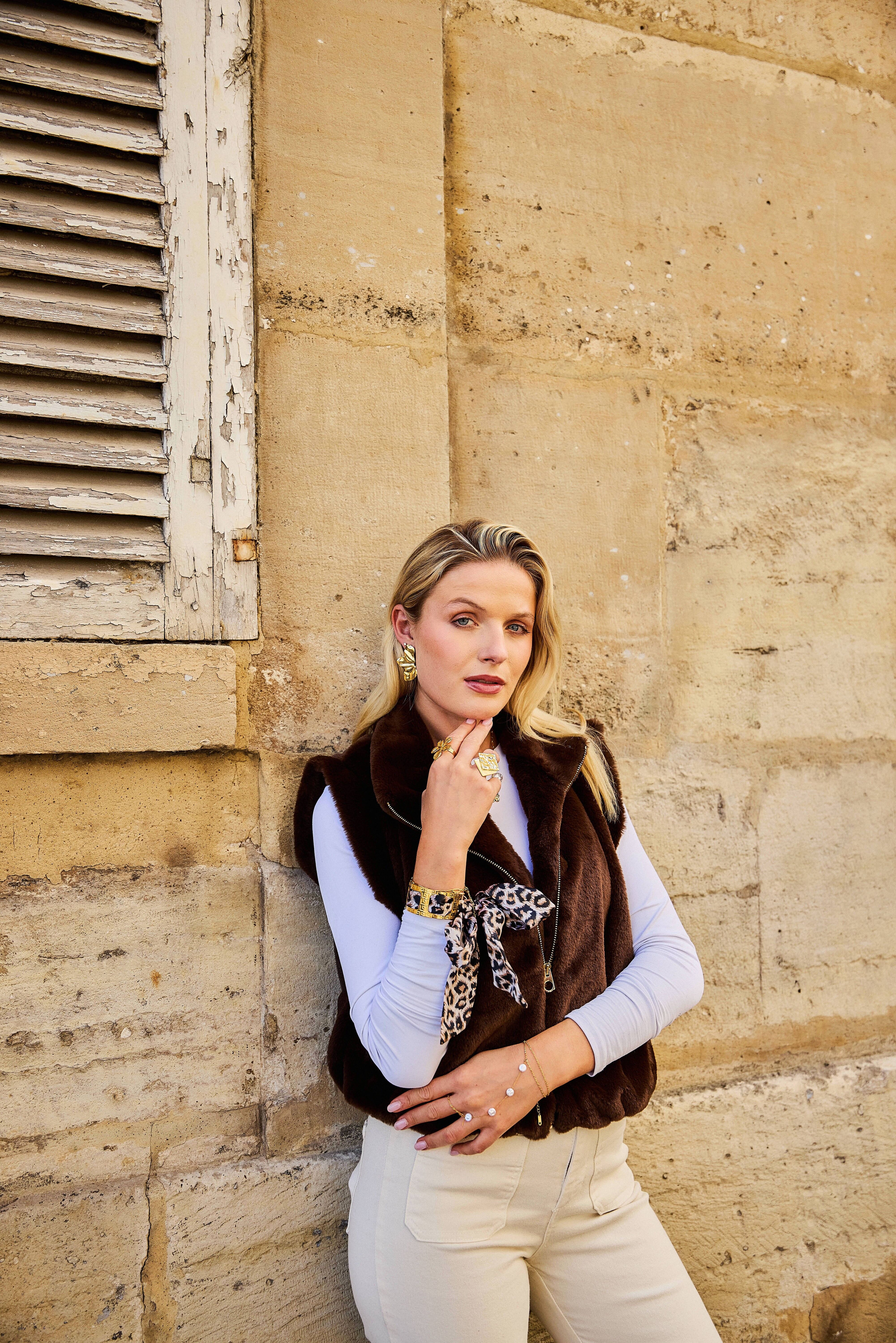 Bracciale da polso in acciaio inossidabile placcato oro e perle