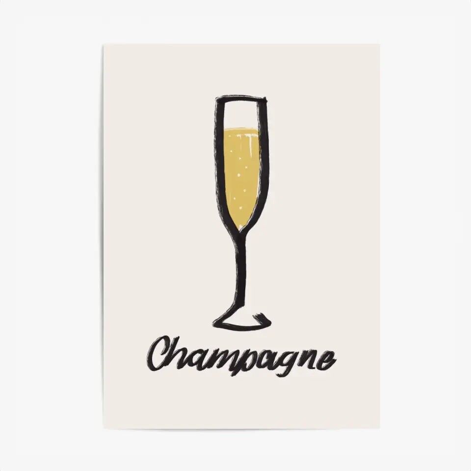 Minimalistisches Küchenposter & Druck – Champagnerflöte