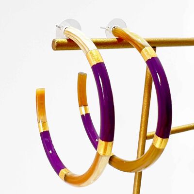 Orecchini a cerchio in vero corno e foglia d'oro - Viola