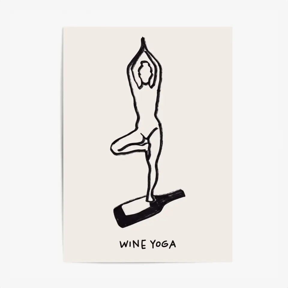 Minimalistisches Küchenposter & Druck – Wein-Yoga
