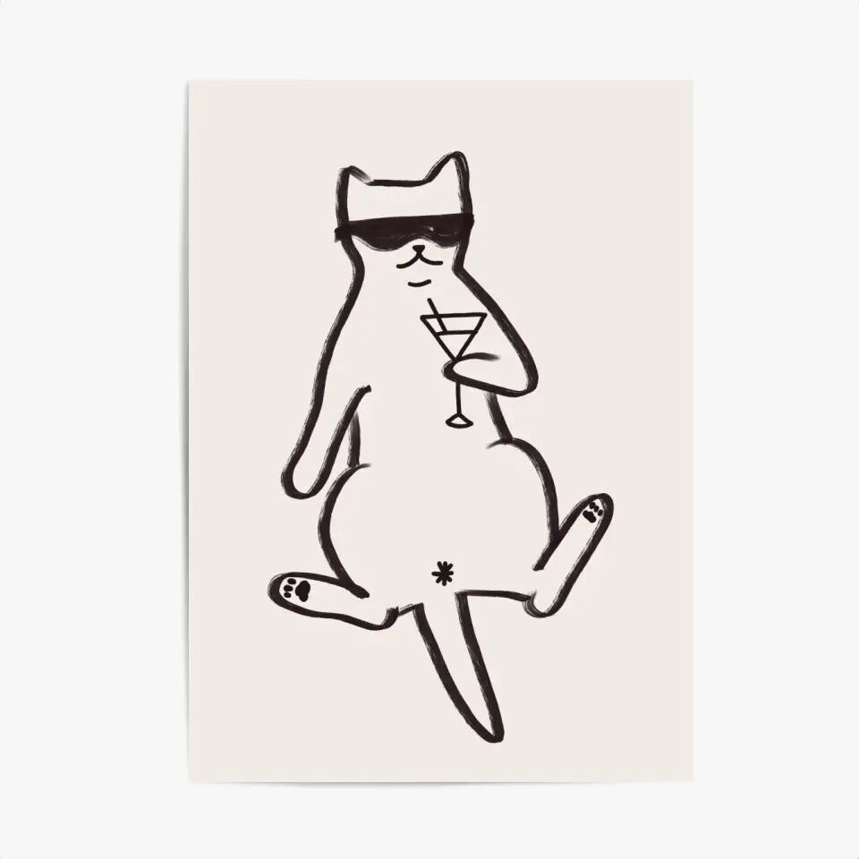 Minimalistisches Küchenposter & Druck – Cocktail und Katze