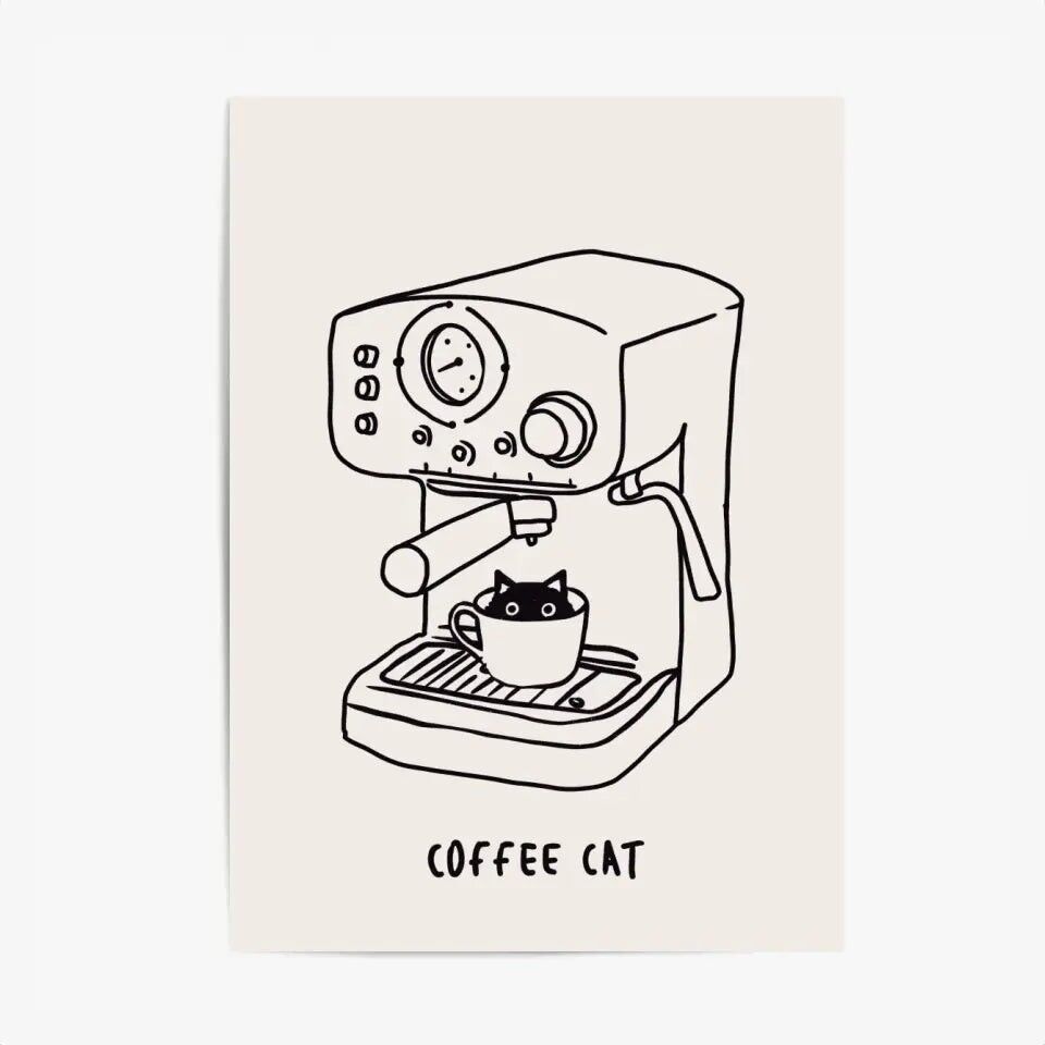 Minimalistisches Küchenposter & Druck – Kaffeekatze