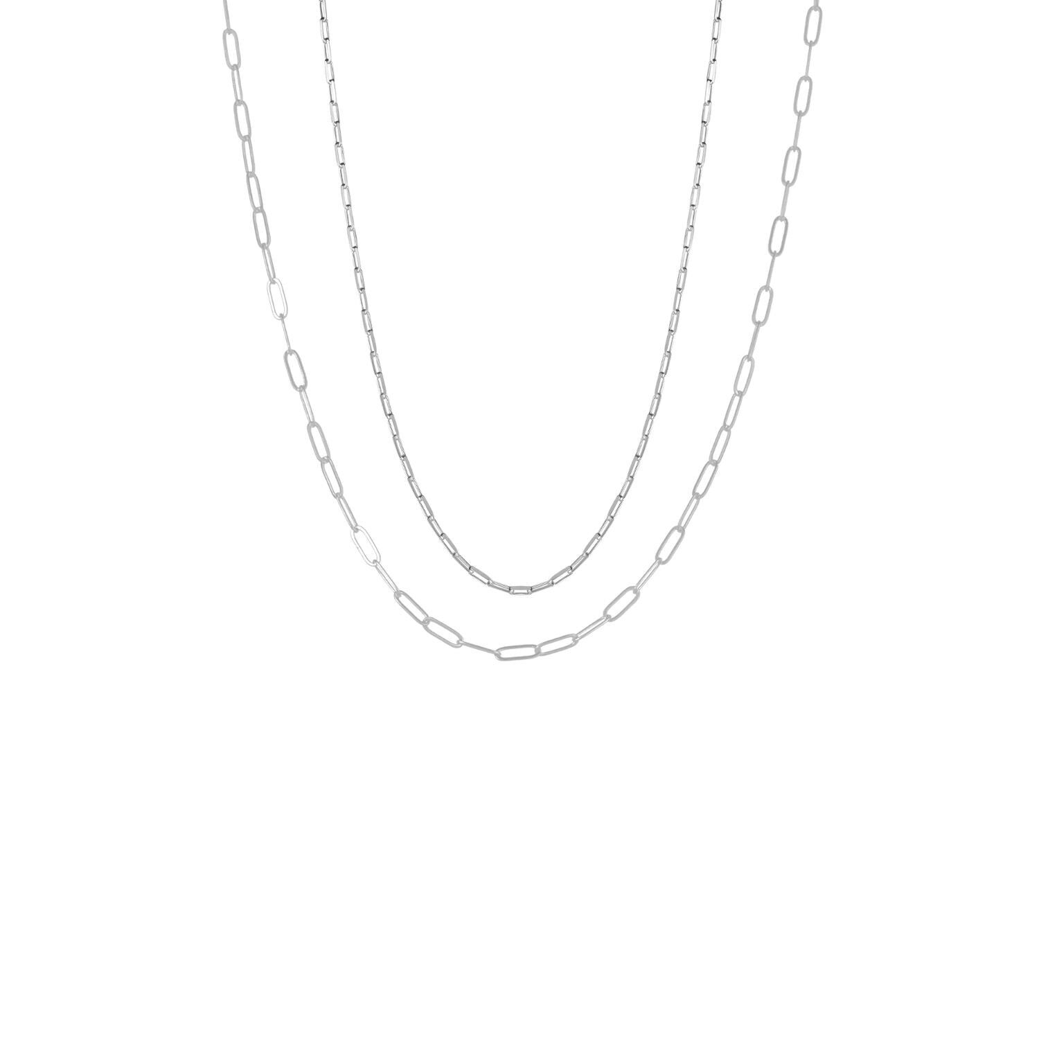 Paperclip Chains Sterling Silver Layering Necklace Set