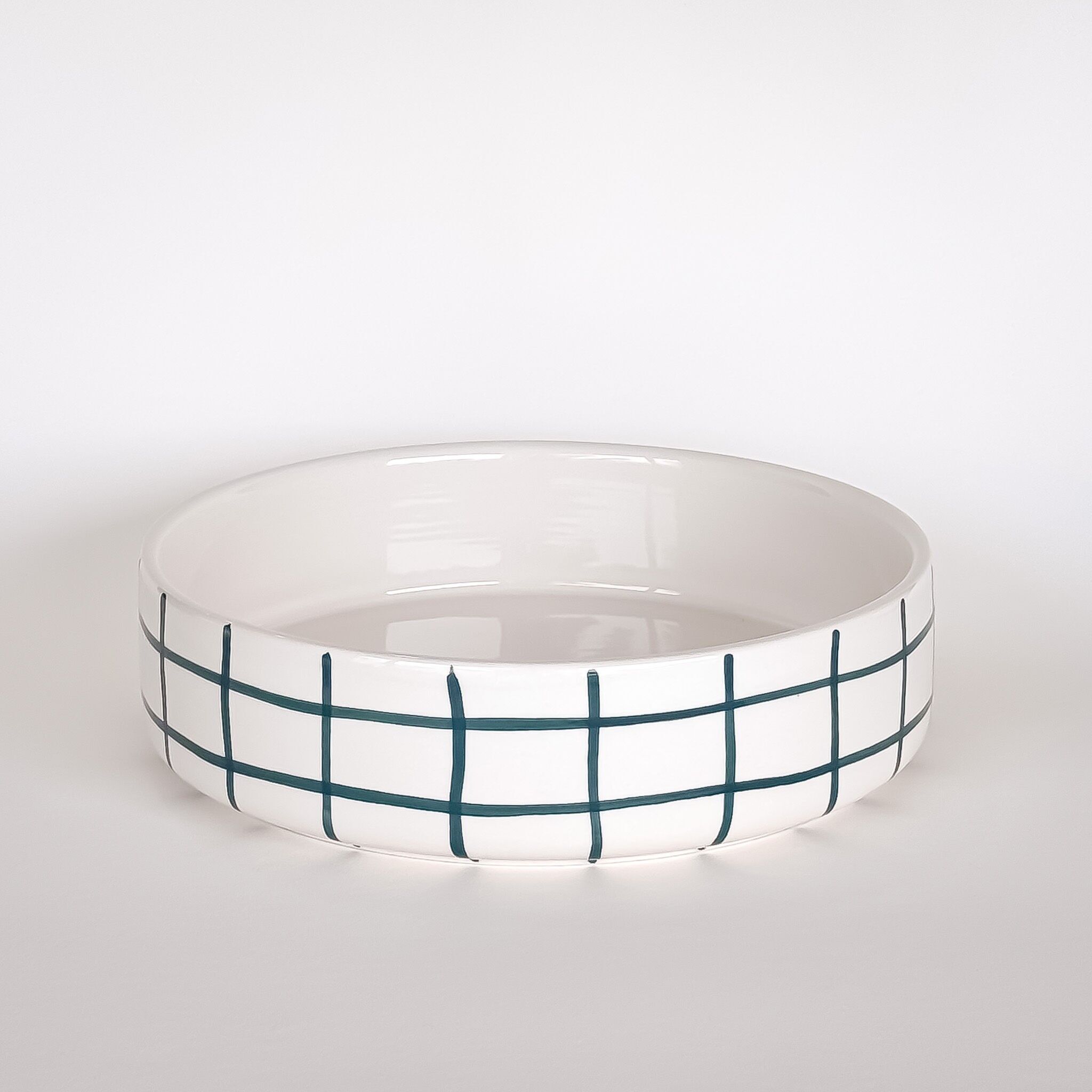 Ciotola grande - motivo a quadri verdi - dipinta a mano