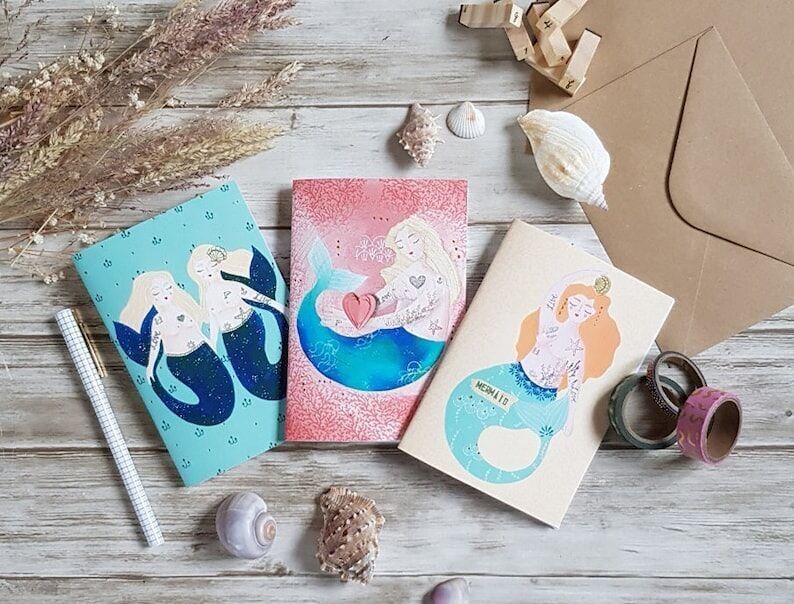Illustrated notebooks "Mermaids" - 10.5 x 14.5cm approximately