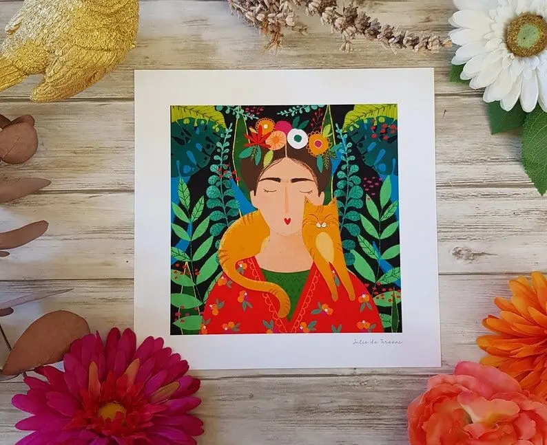 Achat Print affiche reproduction inspiration Frida Kahlo chat 21X21cm ...