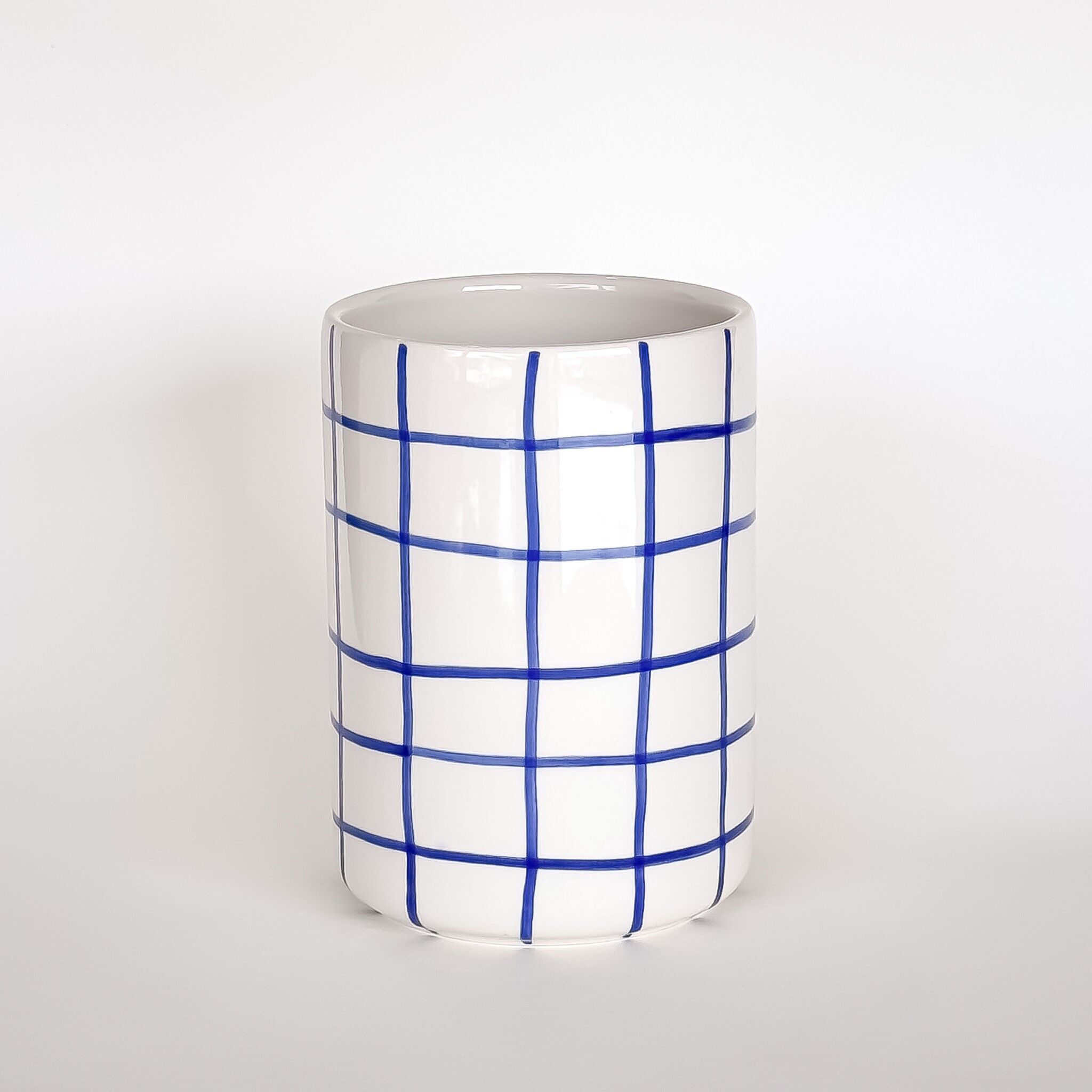 Vase - à carreaux bleus - peint à la main