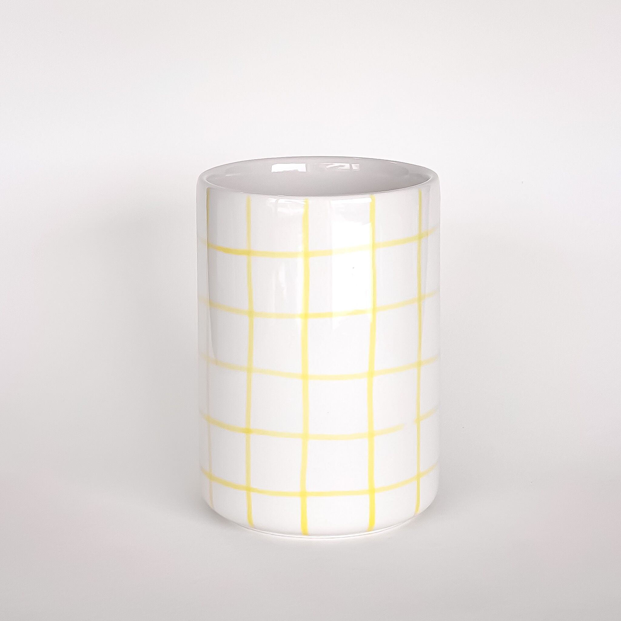 Vase - à carreaux jaunes - peint à la main