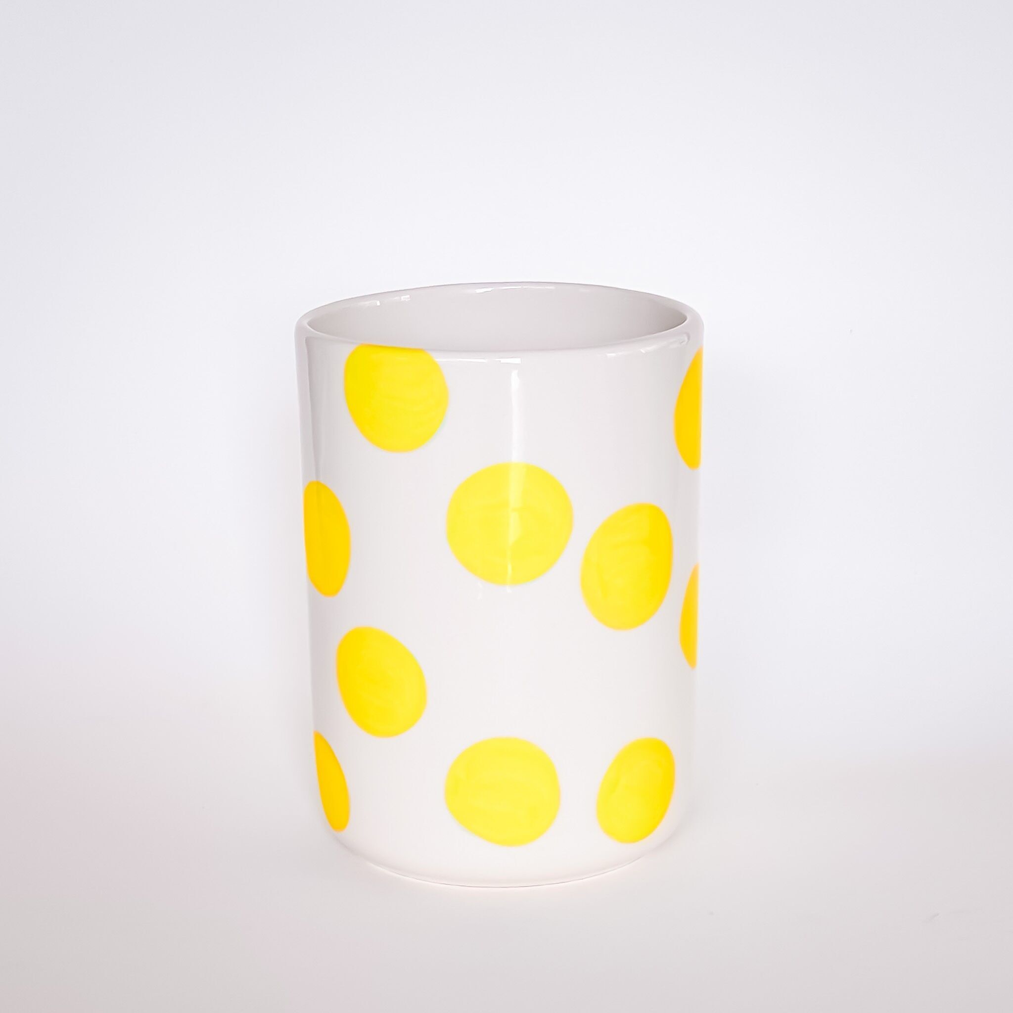 Vase - pois jaunes - peint à la main