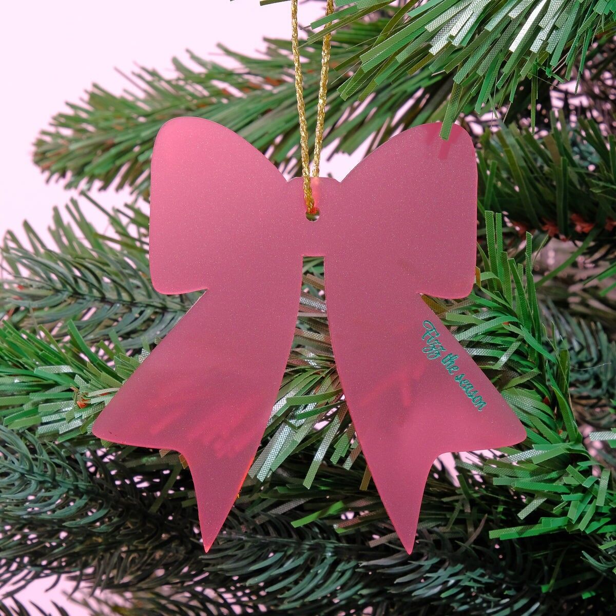 Adorno navideño con lazo burdeos esmerilado Fizz the Season para árbol