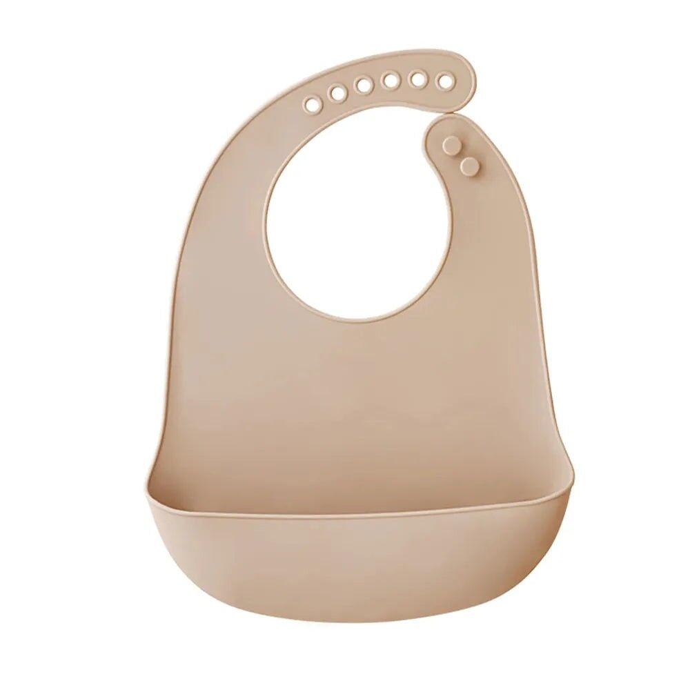 Silicone Baby Bib – Beige – Soft, Adjustable & Waterproof