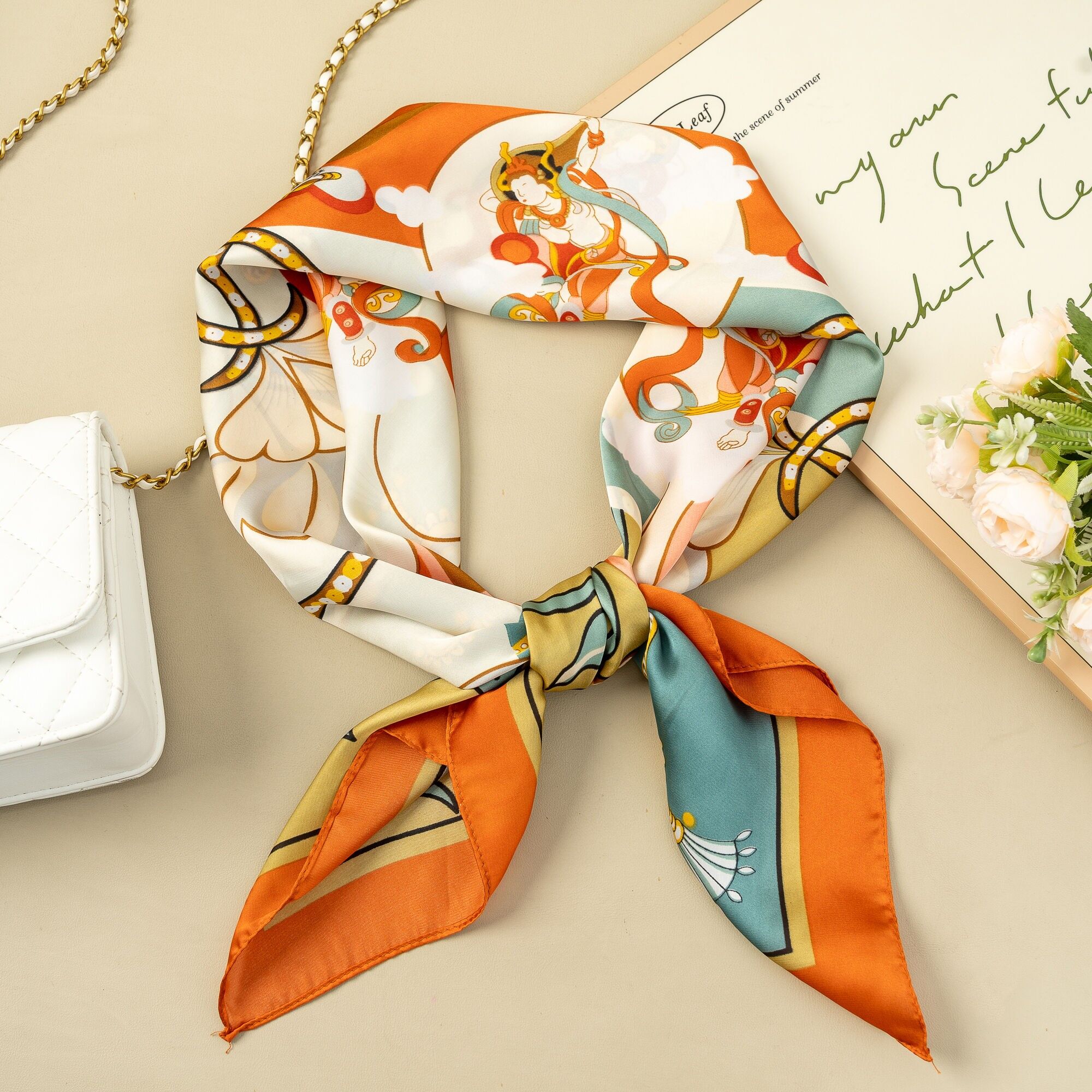 Quadratischer Schal 90 x 90 Polyester Blume Eleganz Weiche Farbe