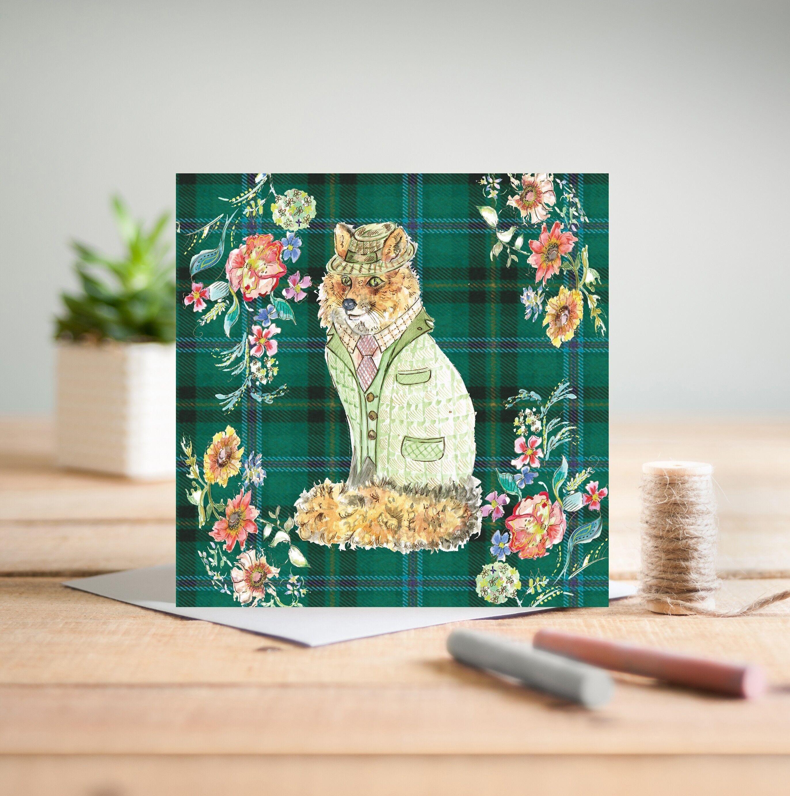 Biglietto d'auguri volpe tweed