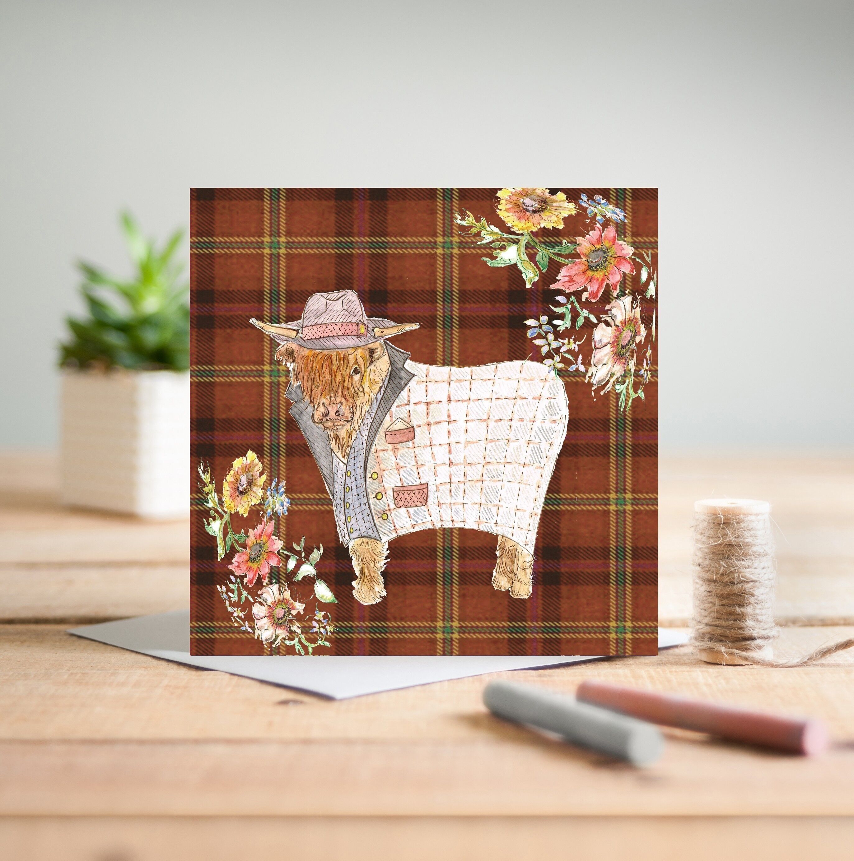 Tweed Highland Kuh-Grußkarte