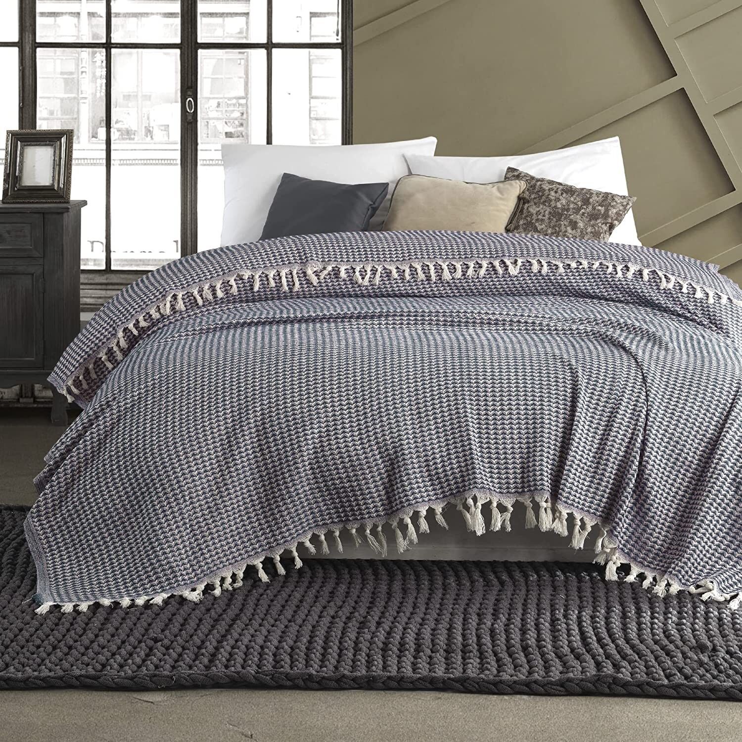 Bedspread | Bedspread | Sofa throw | 150 x 200 cm | 100% cotton | Dark blue