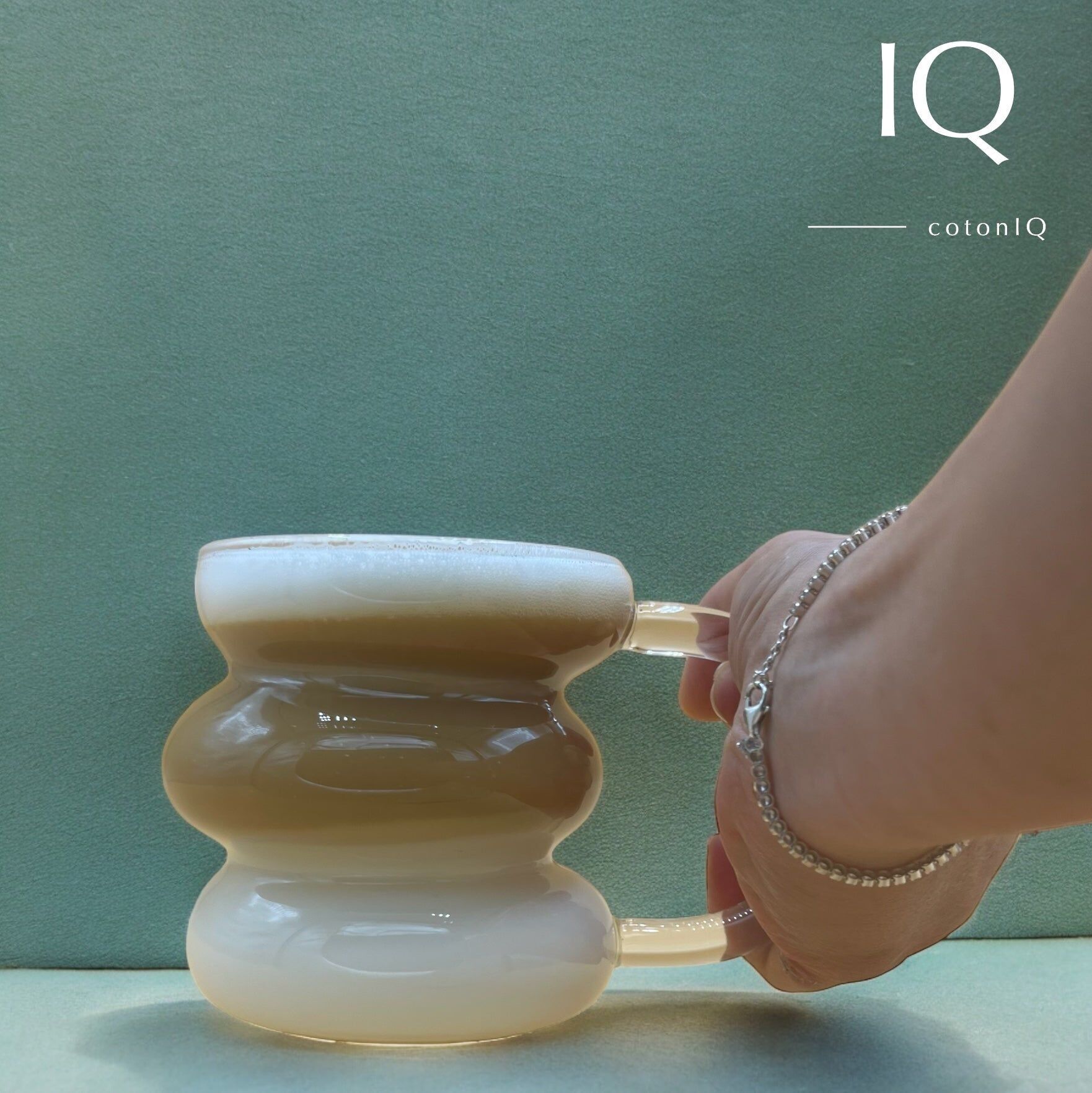 Vaso de cristal de diseño con asa para bebidas frías y calientes – transparente – 450 ml