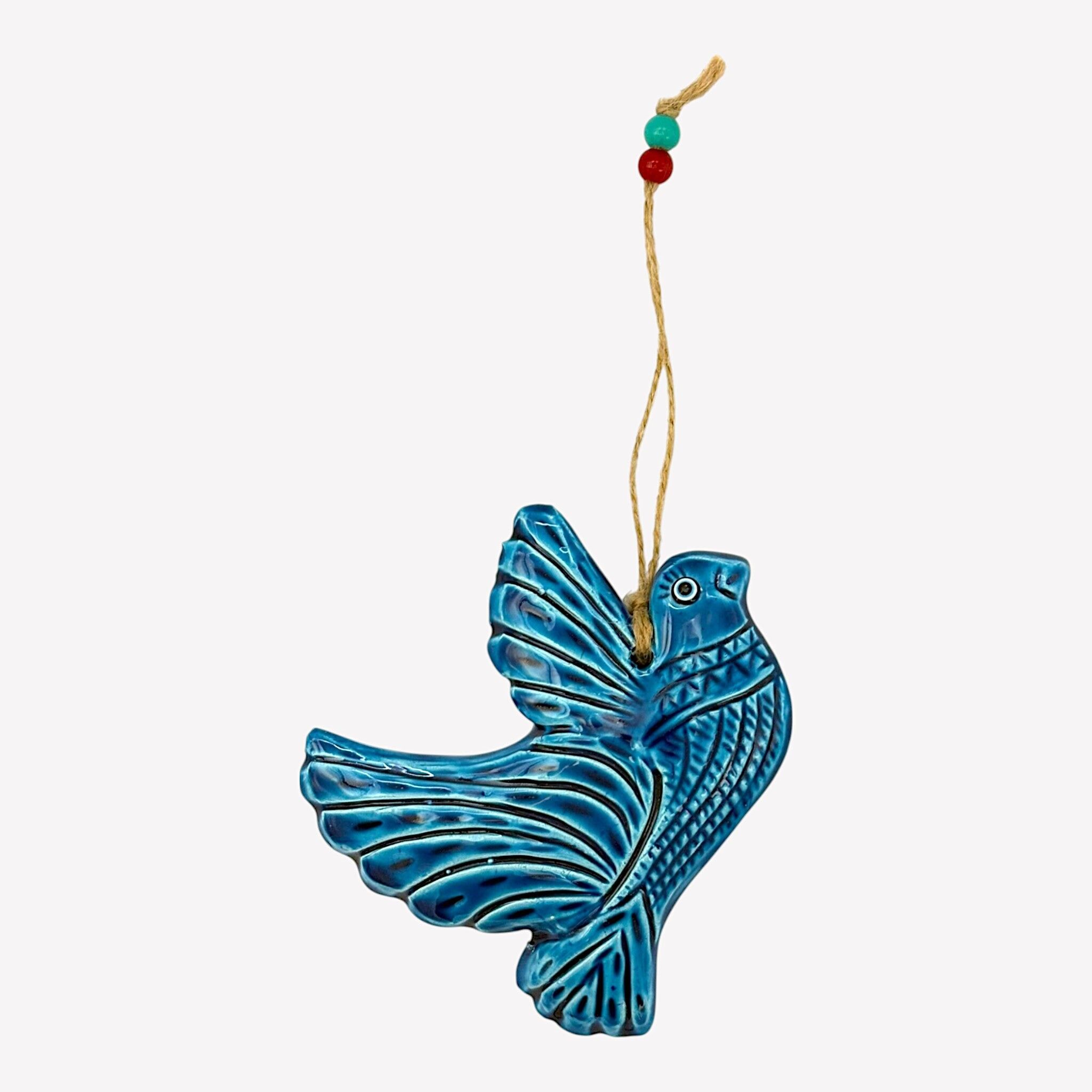 Decoración de pared de cerámica - pájaro - azul claro - 14x13x2cm