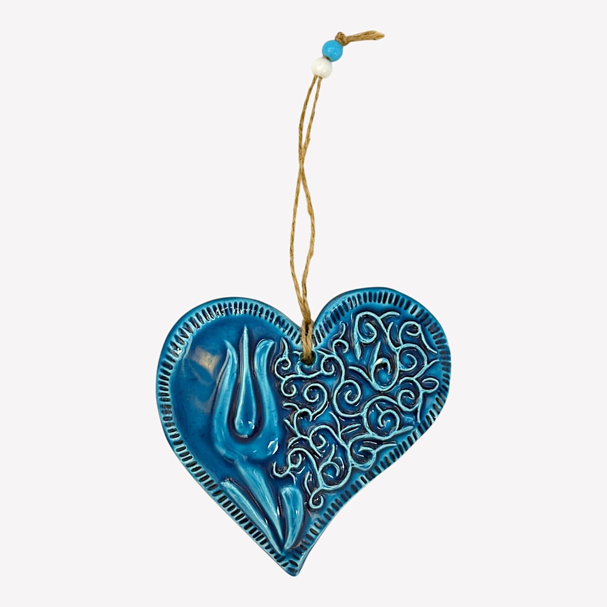 Decoración de pared de cerámica - corazón - azul claro - 14x13x2cm