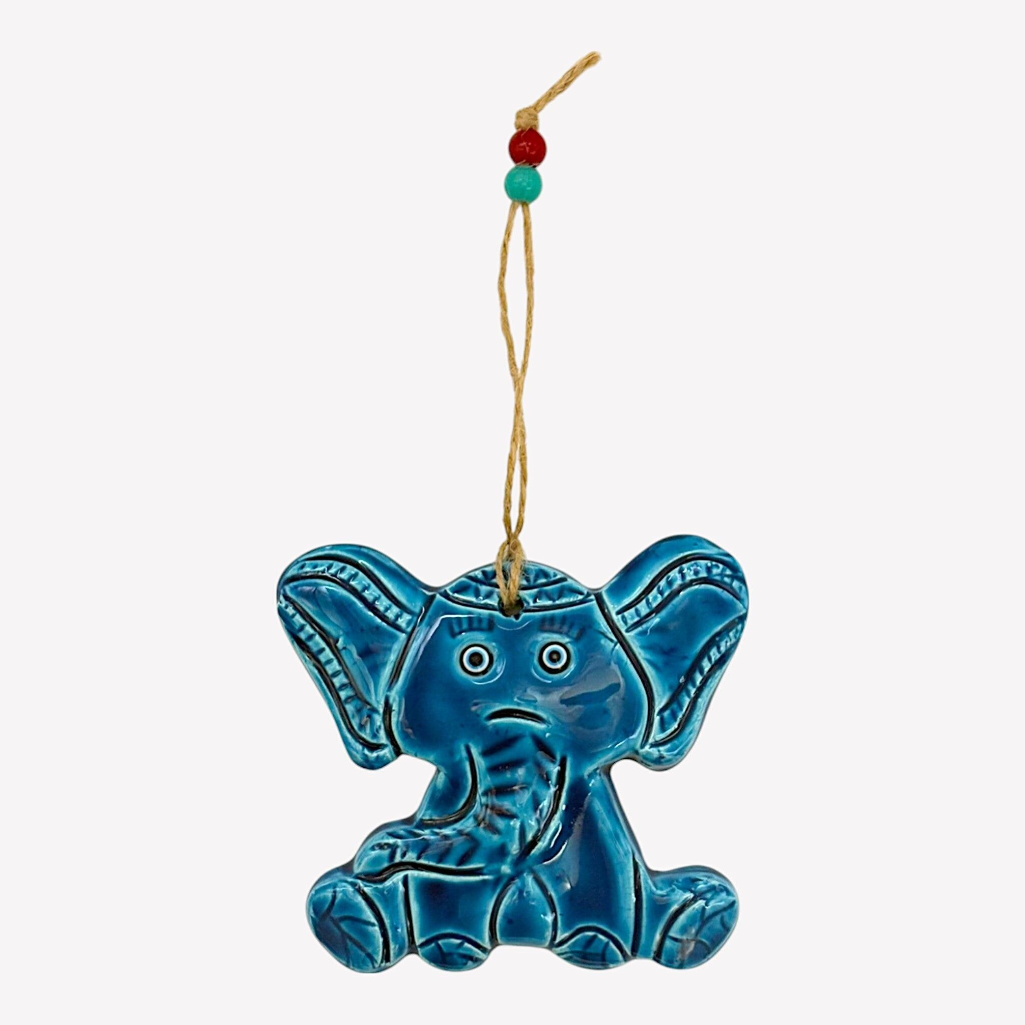 Decoración de pared de cerámica - Elefante - Azul claro - 13x11x2cm