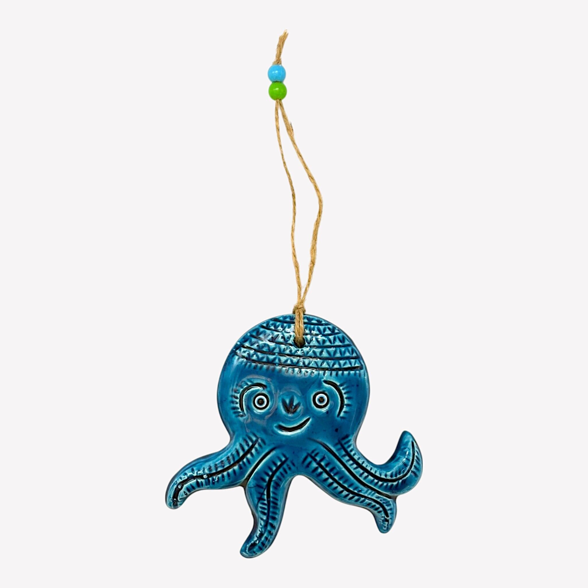 Decoración de pared de cerámica - pulpo - azul claro - 14 x 14 x 2 cm