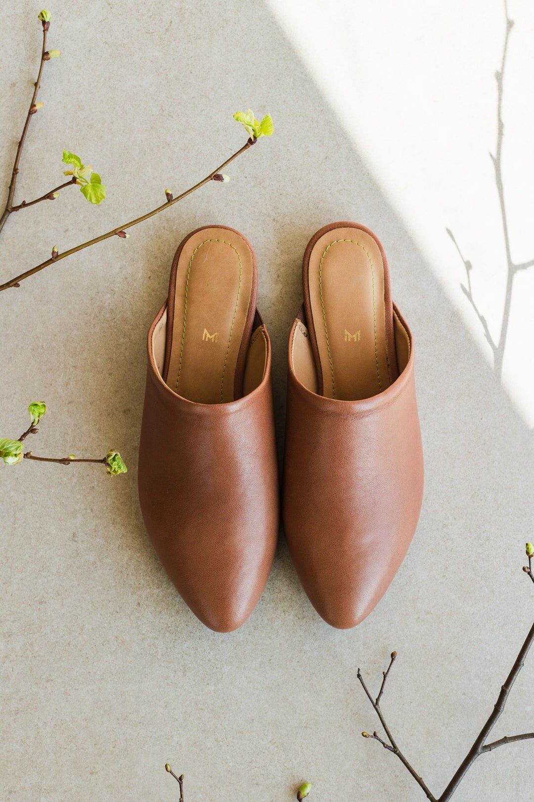 Mules de piel hechos a mano - Avellana - Miel 35-42