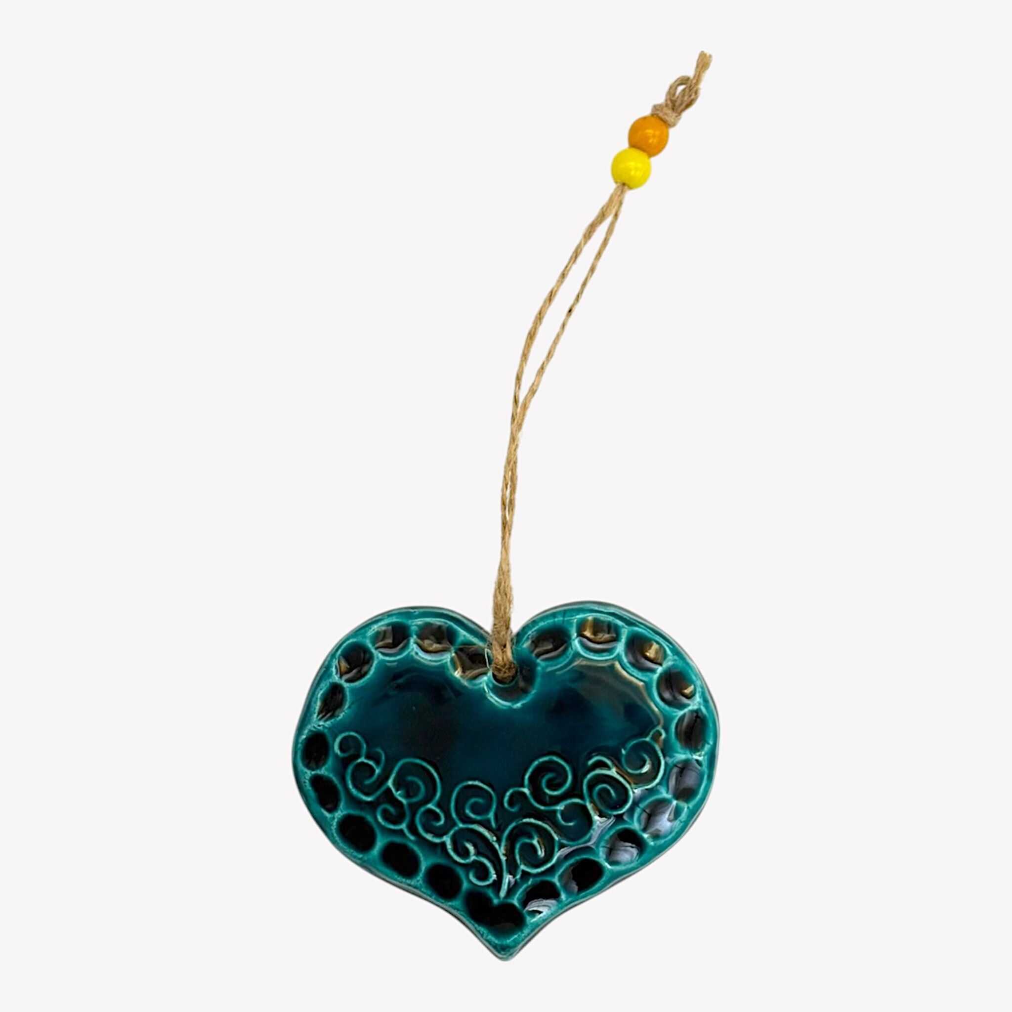 Decoración de pared de cerámica - corazón - turquesa - 11x9x2cm