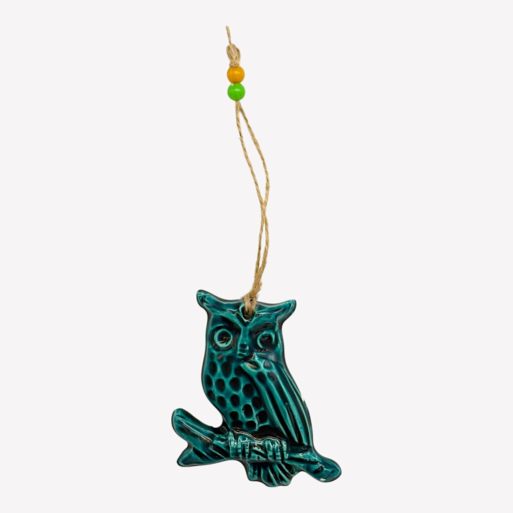 Decoración de pared de cerámica - búho - turquesa - 10x10x2cm