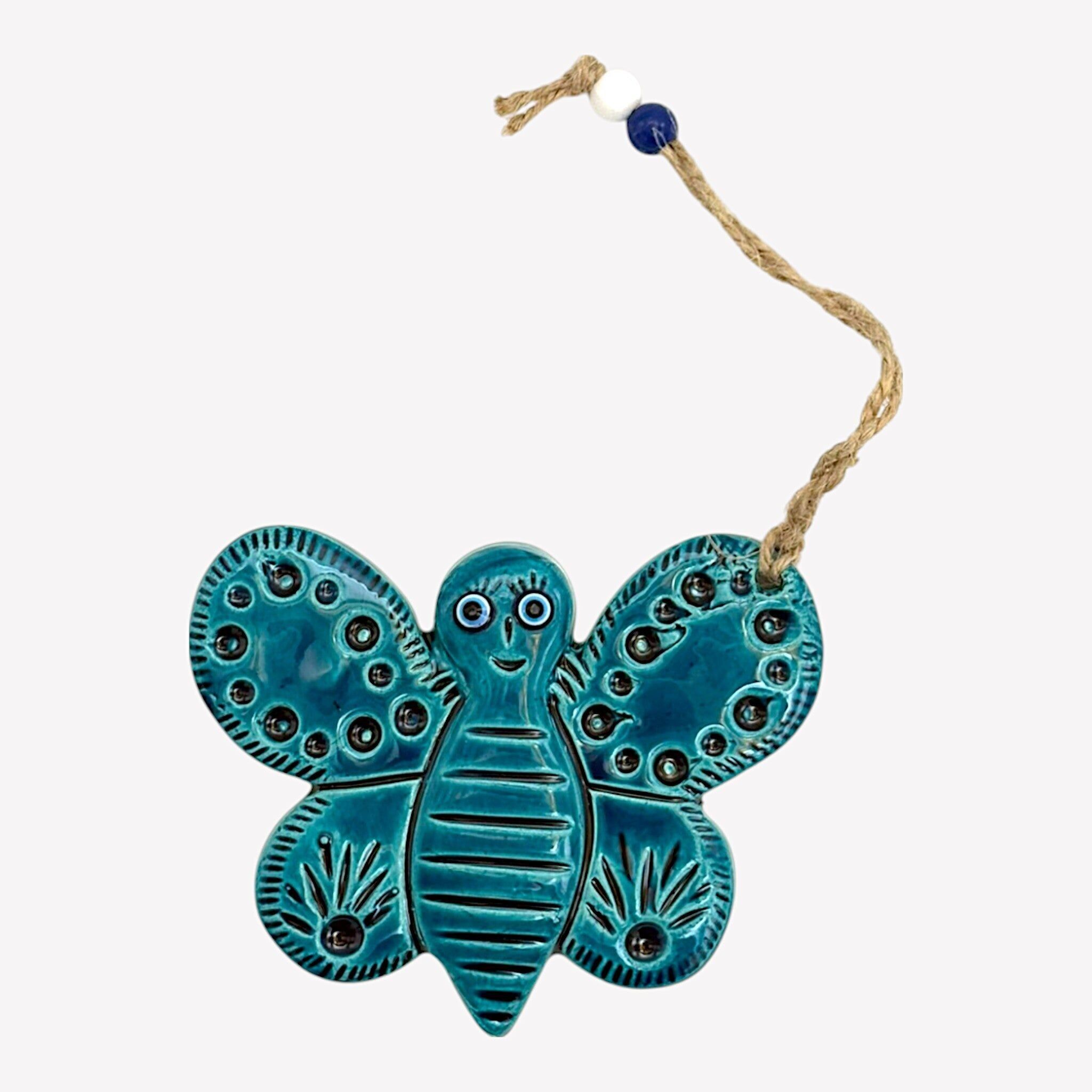 Decoración de pared de cerámica - mariposa - turquesa - 13x10x2cm