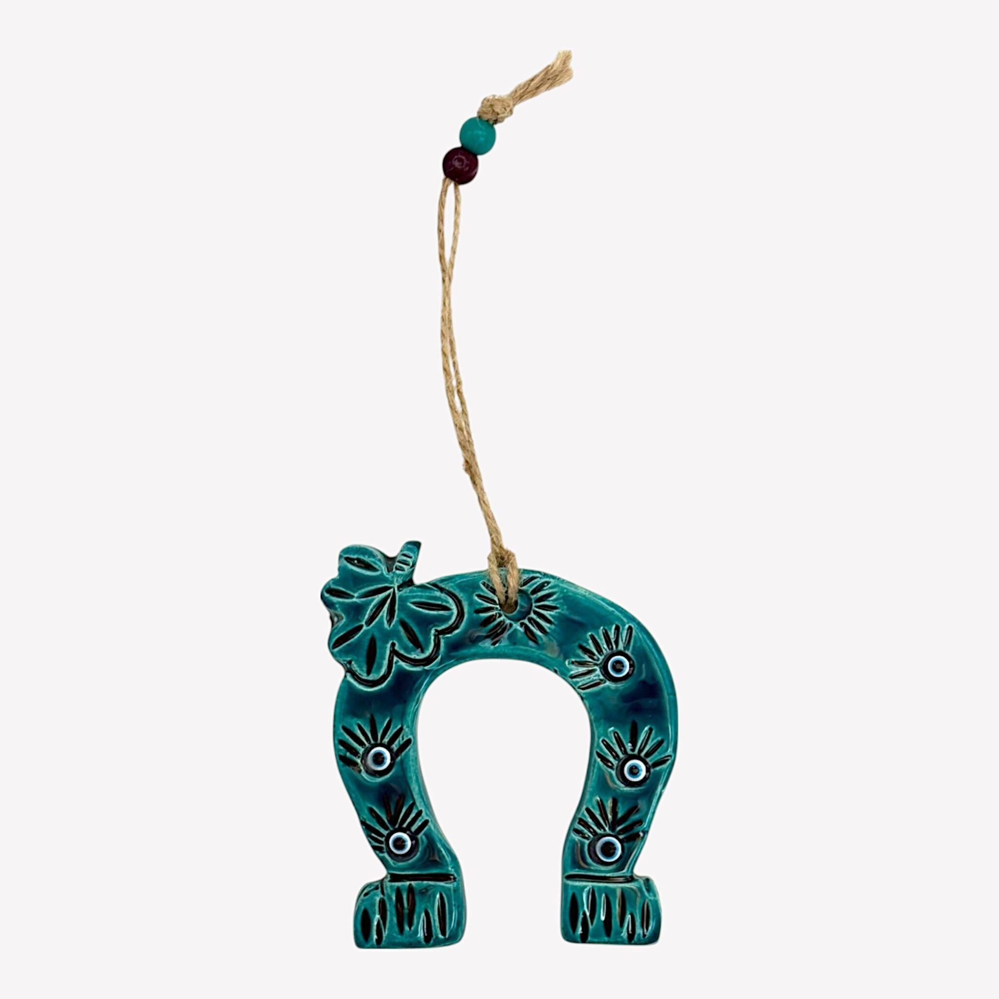 Decoración de pared de cerámica - herradura - turquesa - 11x10x2cm