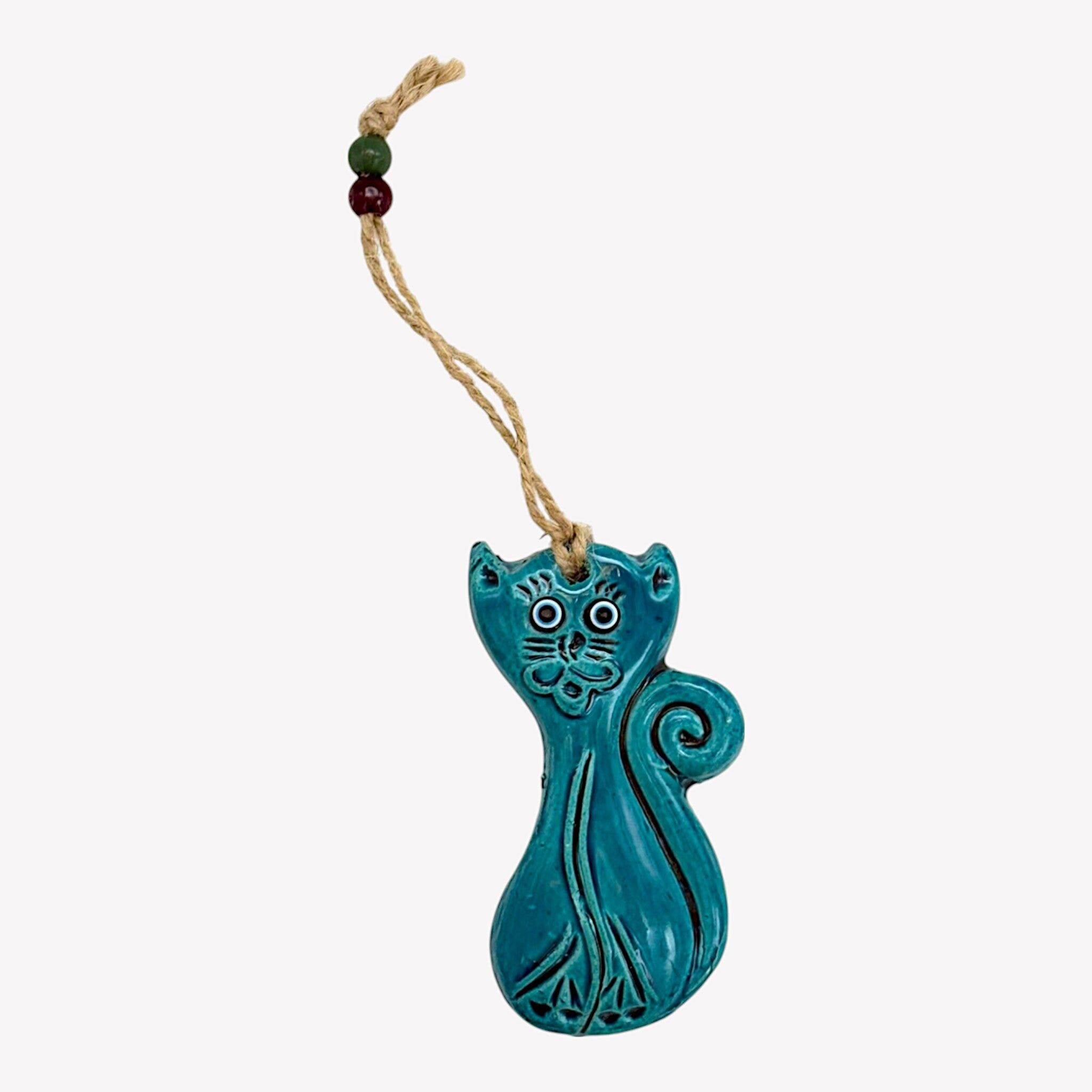 Decoración de pared de cerámica - Gato - Turquesa - 11x6x2cm